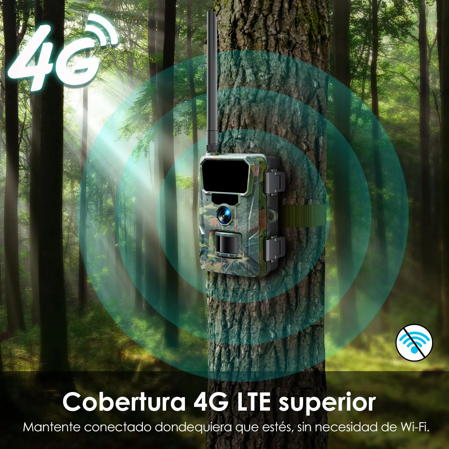 WOLFANG Cámara de Caza 4G 48MP 2K HD Nocturna 850 NM LED IR IP66 WT07