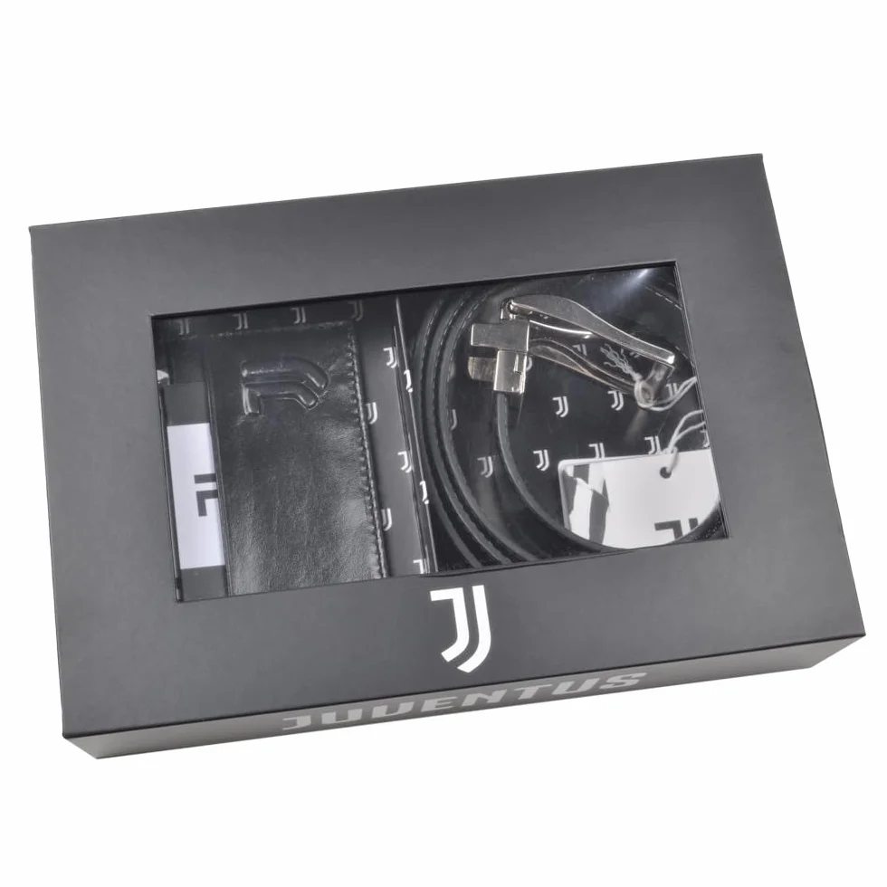 JUVENTUS Set de regalo cinturón piel tarjetero crédito caja oficial negro accesorios hombre