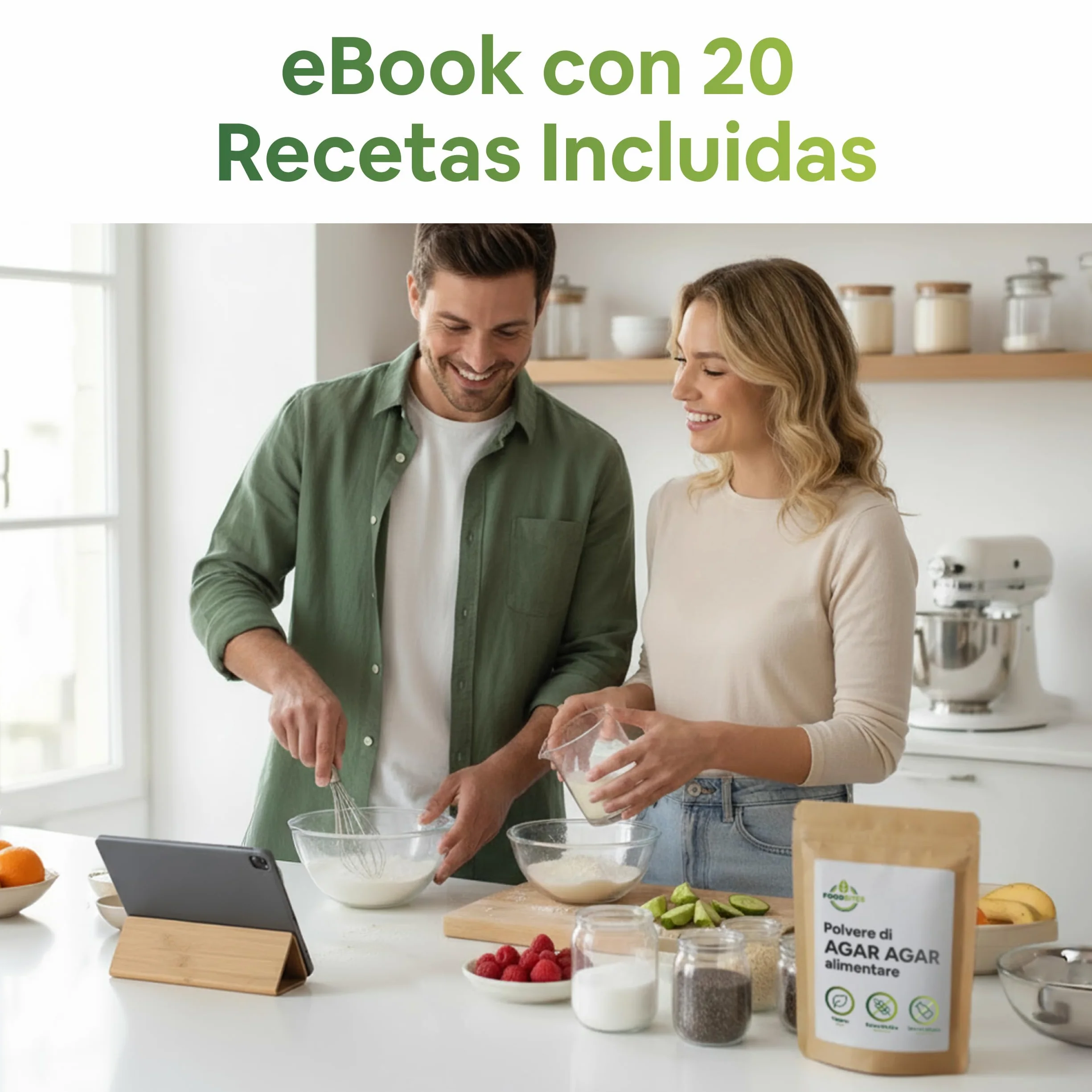 Food Bites Agar Agar en Polvo Alimentario 1Kg para Cocinar – Espesante Alimentario para Postres, Cocina Molecular y Mixología – Gelatina sin Sabor en Polvo Natural – eBook DE REGALO con 20 Recetas