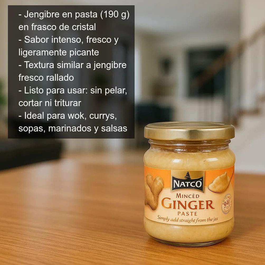 Jengibre en pasta 190 g en frasco de cristal, sabor intenso y fresco para currys, wok, sopas, marinados y salsas, ahorro de tiempo sin pelar ni rallar