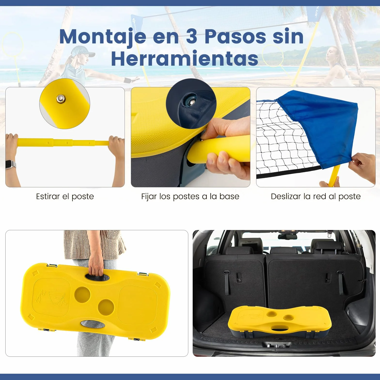 COSTWAY Set de Bádminton Completo, 2 Raquetas, 2 Volantes, Caja Almacenamiento, 270 x 33,5 x 160 cm