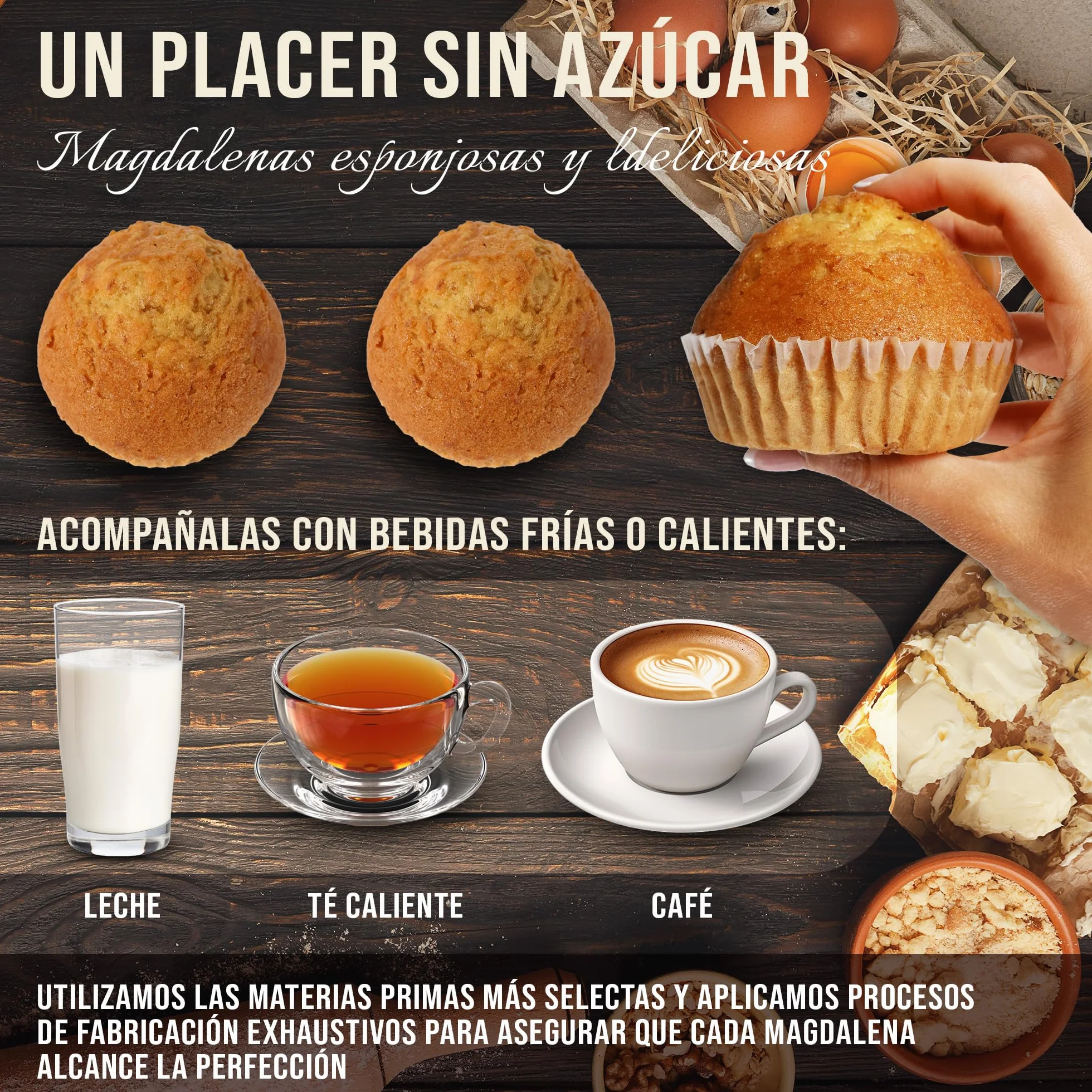 Doblado Torres Magdalenas Integral Sin Azúcar - Magdalenas Caseras con Huevos Frescos. Bollería Sin Azúcar. Ideal para un Desayuno Saludable. Envasadas Individualmente 24 unidades