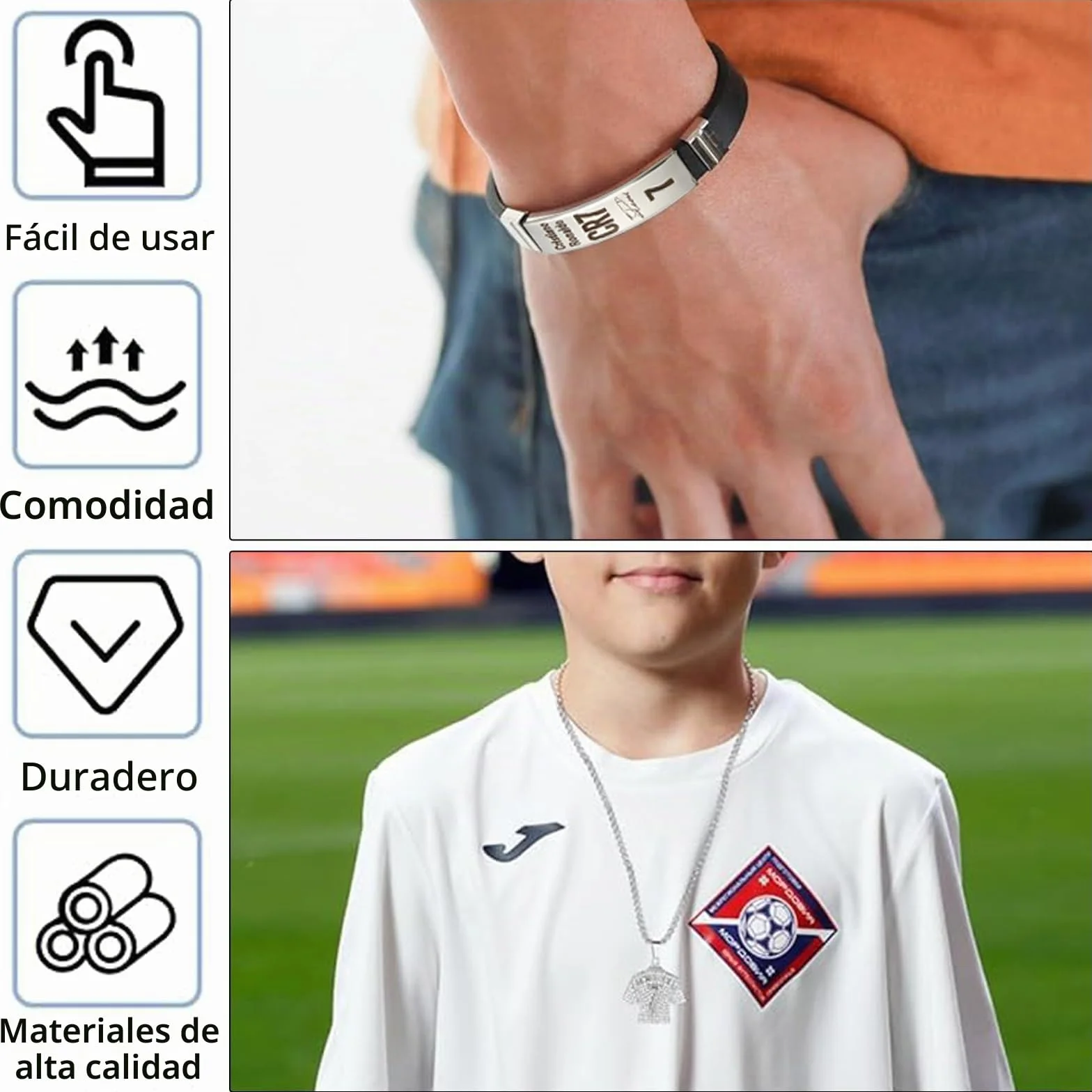 Juego de cadena de fútbol 3 piezas con collar y pulsera para niños