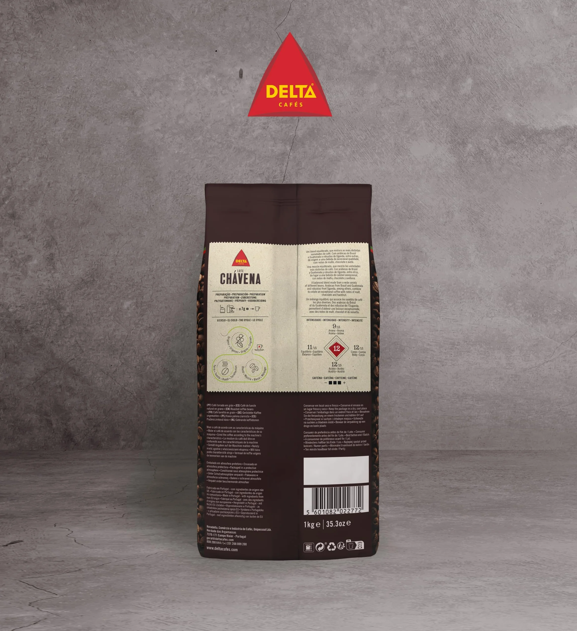 Delta Cafés - Café en Grano Chávena - Pack 2 x 1 Kg - Intensidad 12 - Mezcla de Granos Arábica y Robusta - Sabor Intenso y Aromático con Notas de Especias, Palomitas, Chocolate y Avellanas