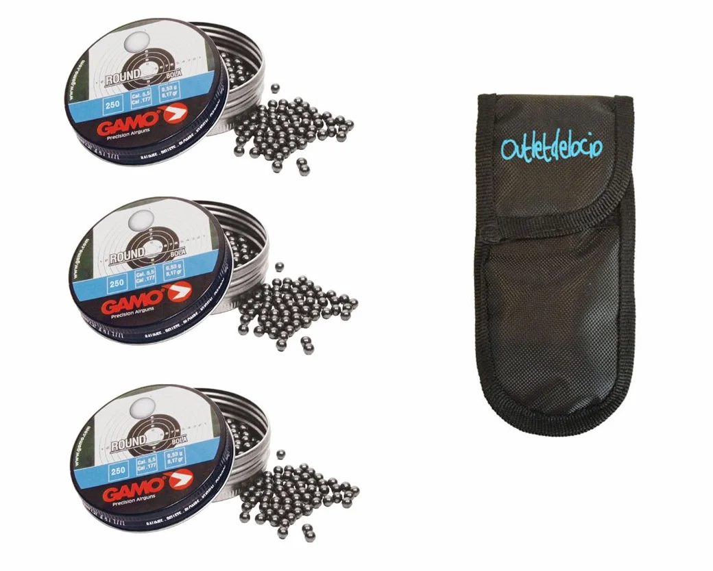 Pack 3 latas 250 perdigones Gamo Round Bola 5,5mm + Funda portabalines