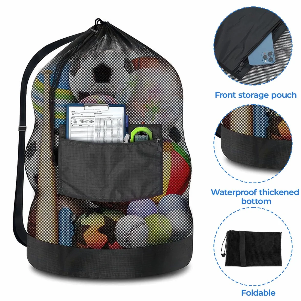 Bolsa Red Grande 93x62 cm para Balones de Baloncesto Fútbol Voleibol, Heavy Duty con Cordón Ajustable