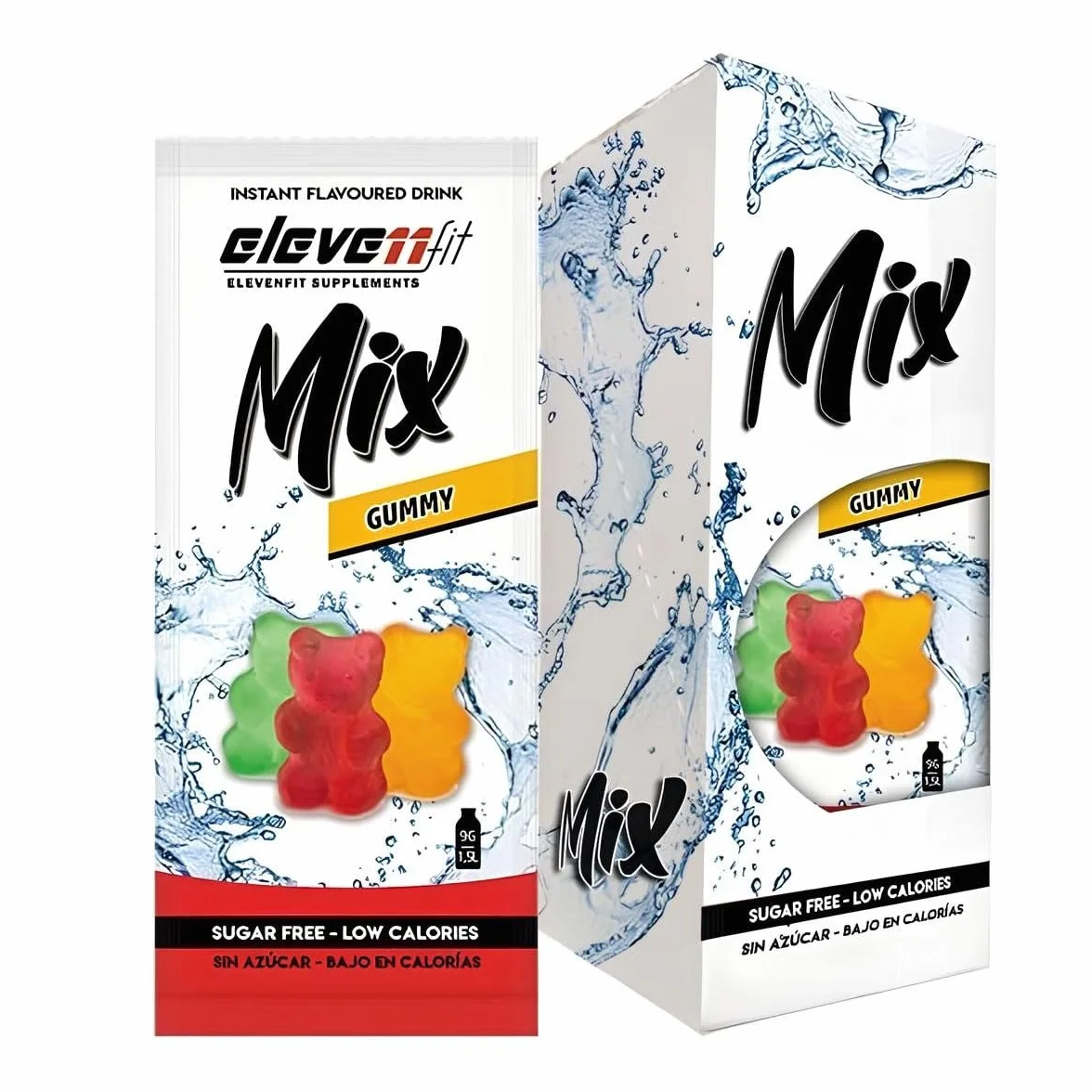 Mix Gummy Eleven fit 12 sobres de 9 g, bebida instantánea sin azúcar sabor gominola, baja en calorías y carbohidratos, fácil de preparar en agua, con vitamina C y 108 g totales.