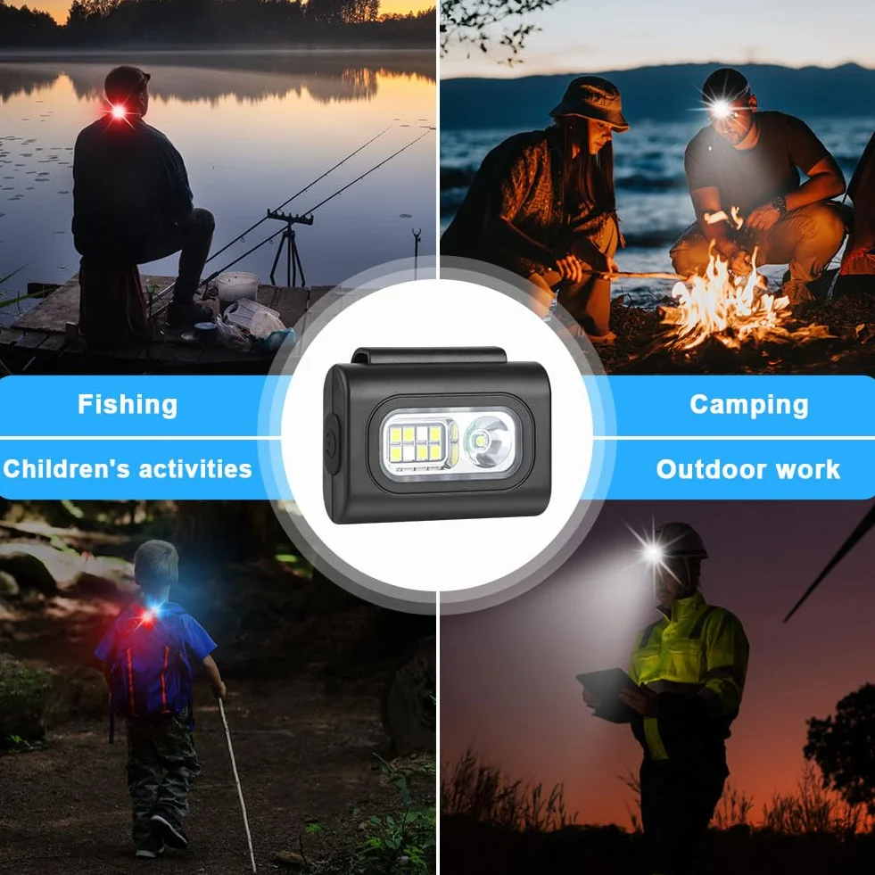 Linterna Frontal Portátil LED con Clip Magnético Ajustable, 6 Modos, Impermeable, USB Recargable