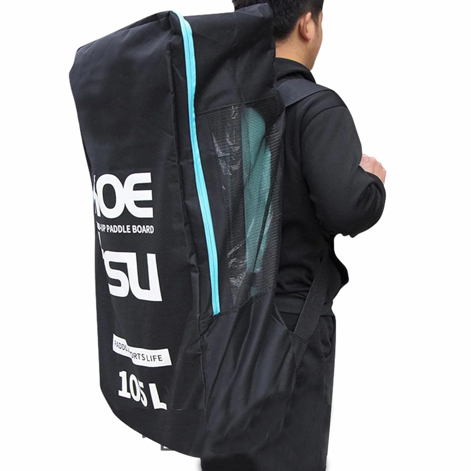 Mochila para Tabla de Paddle Surf 105L Tela Oxford Impermeable Gran Capacidad Negro