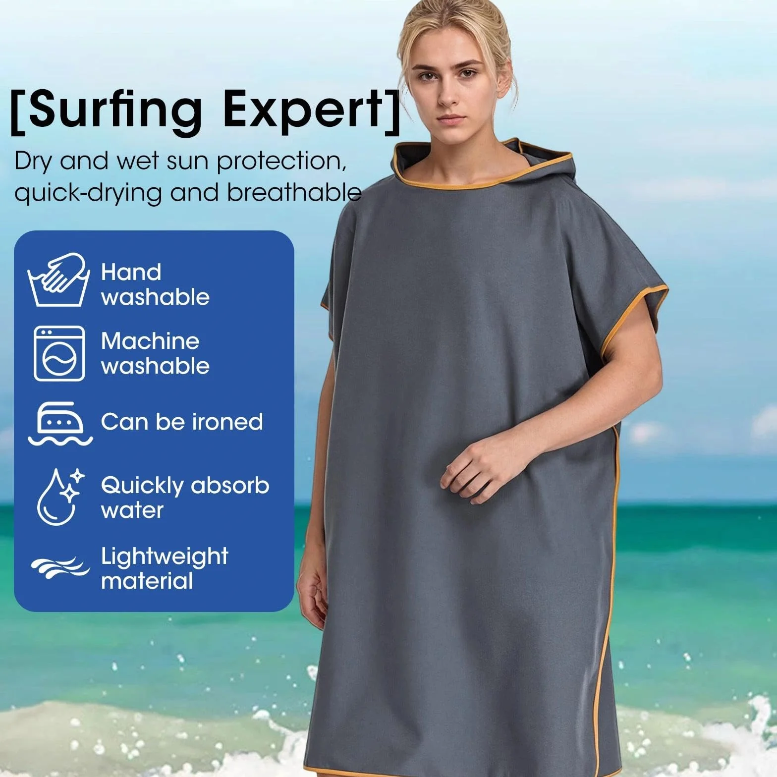 Poncho de Toalla con Capucha Microfibra Secado Rapido 110x90 cm para Playa Natacion Adultos Unisex