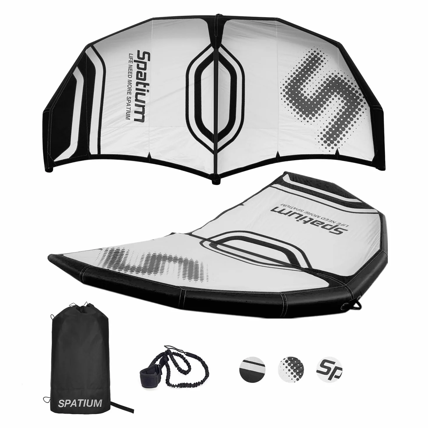 Spatium Inflable Windsurfing Wing Foil 5m² con Bomba Mochila Kit Reparación Gris Claro