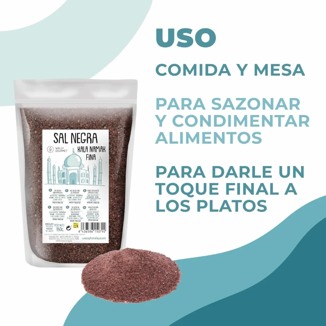 Sal Kala Namak, Fina, 100% Natural, |Sabor Huevo| Sin Aditivos, Sin Refinado. Sal Negra Del Himalaya. Mayor Contenido En Oligoelementos. Para Sazonar. Origen: India y Pakistán. (Fina) (Fina)