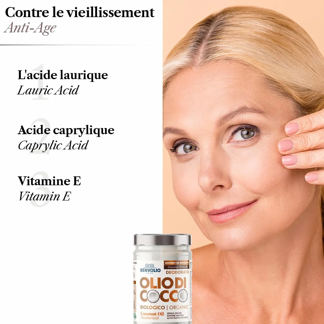BENVOLIO - Aceite de coco orgánico desodorizado | 950 ml | Puro, versátil e inodoro | Sin lactosa | Hidratante para la piel y el cabello | Cocina y cuidado personal | Aceite de coco y kokosöl