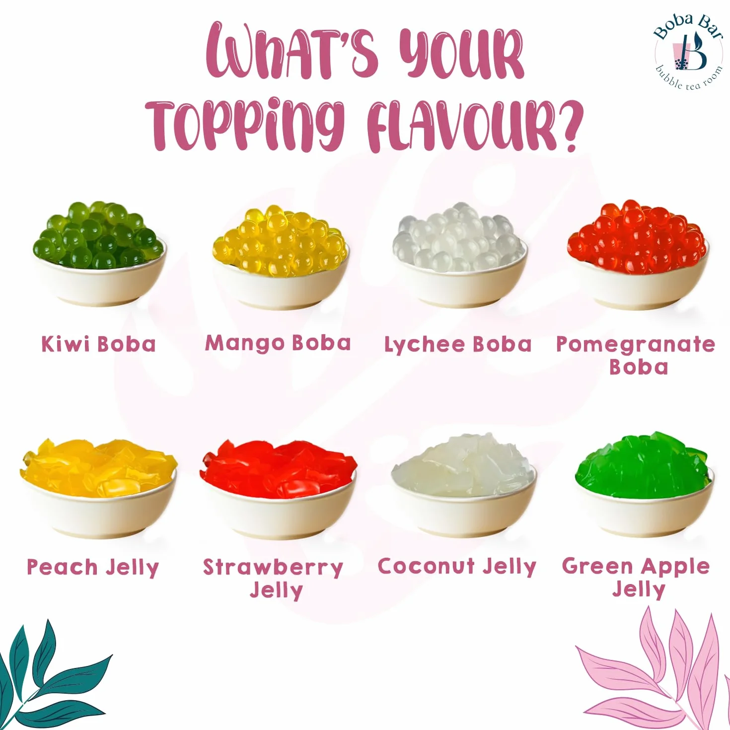 Fruit Fantasy Kit de té de burbujas de frutas 8 sabores Boba Jelly perlas de tapioca 8 porciones Bolsas de té verde y Assam