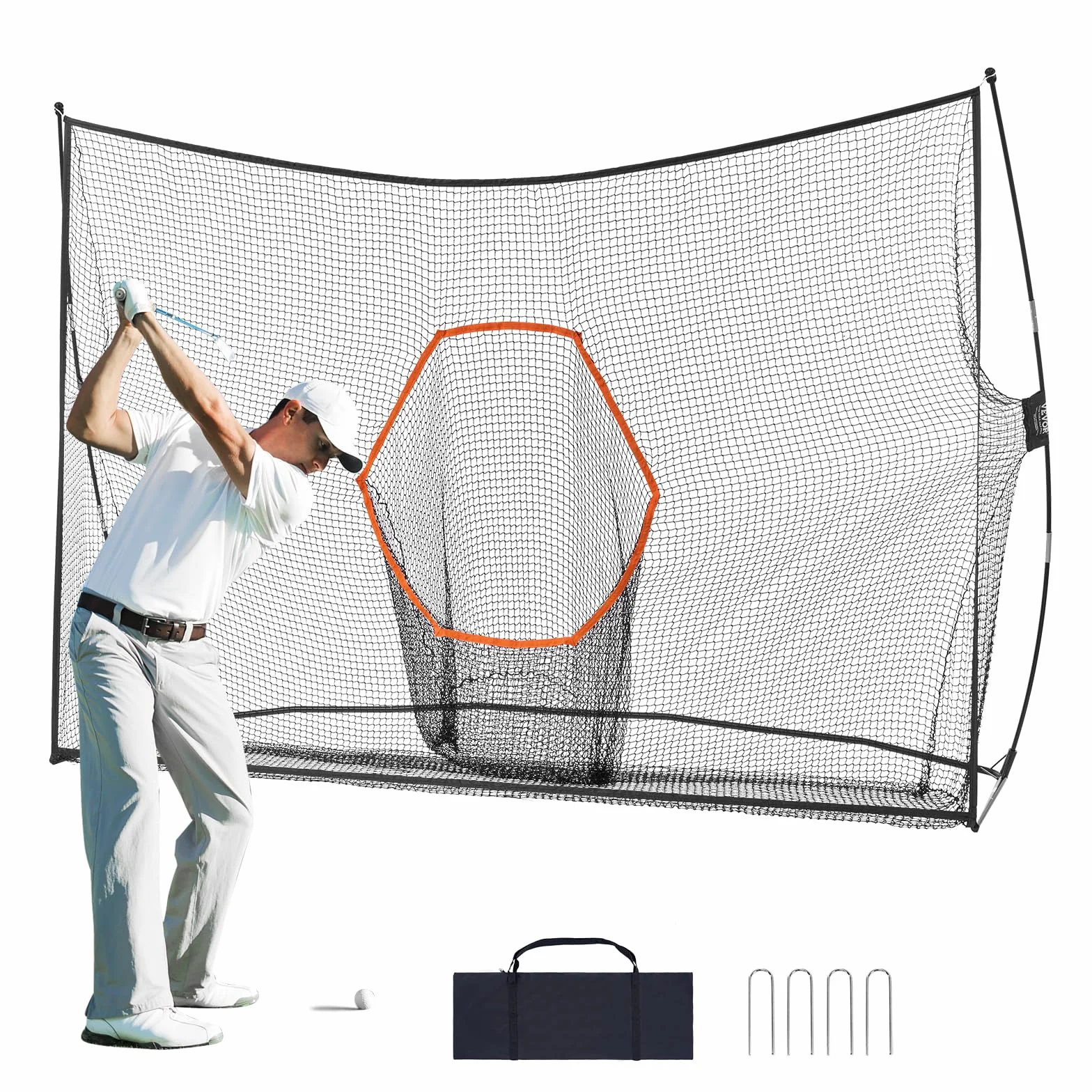 VEVOR Red de Práctica de Golf 329 x 95 x 217 cm Campo Personal Interior Exterior Portátil para Hogar Con Marco de Fibra de Vidrio y Bolsa de Transporte