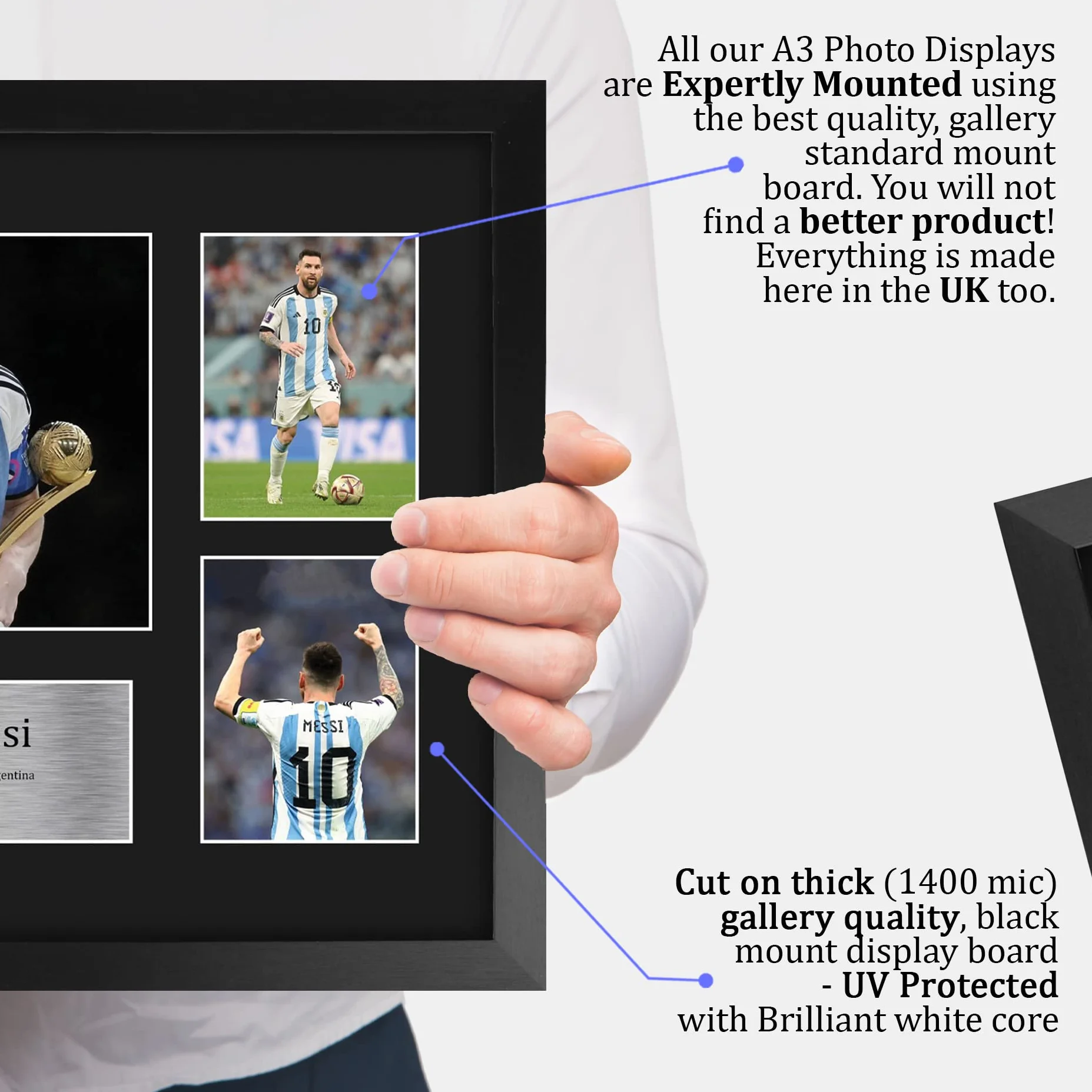 Cuadro con foto y autógrafo de Lionel Messi de Argentina, tamaño A3, con marco