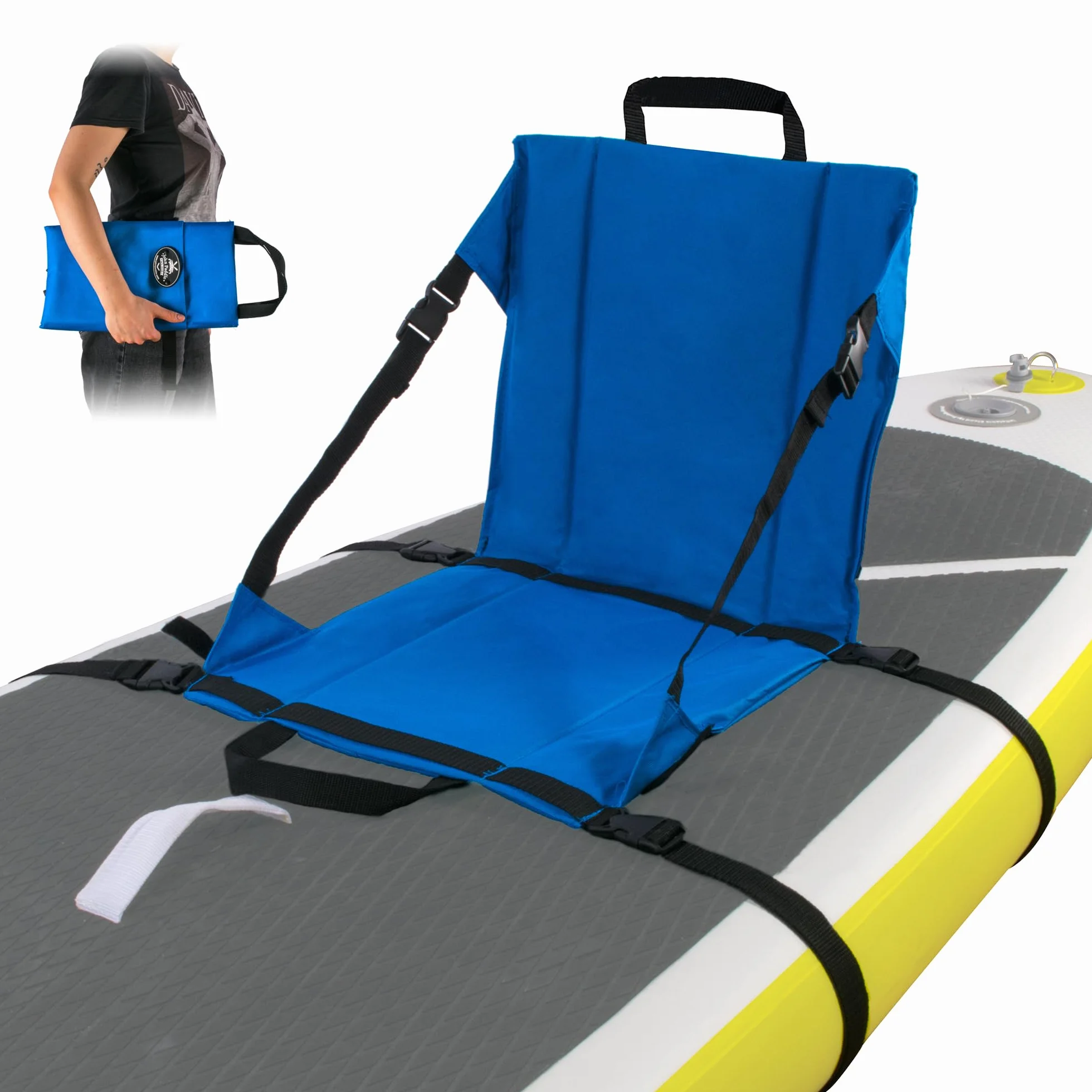 Asiento universal para kayak SUP azul, adaptable a todas las tablas, instalación fácil con 2 puntos