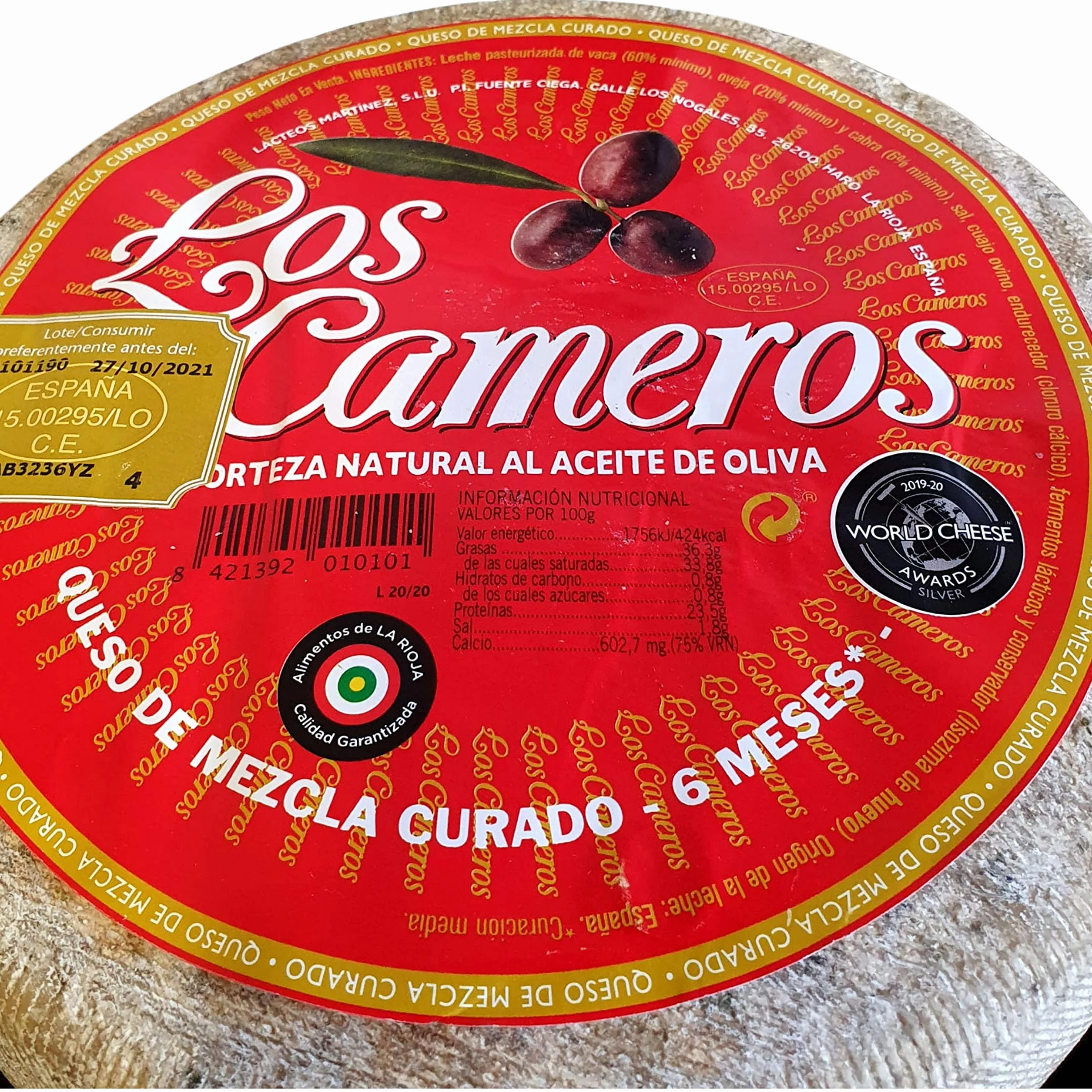 Queso Curado Los Cameros Etiqueta Roja Medio Queso 1.7 kg Mezcla Cabra Vaca Oveja