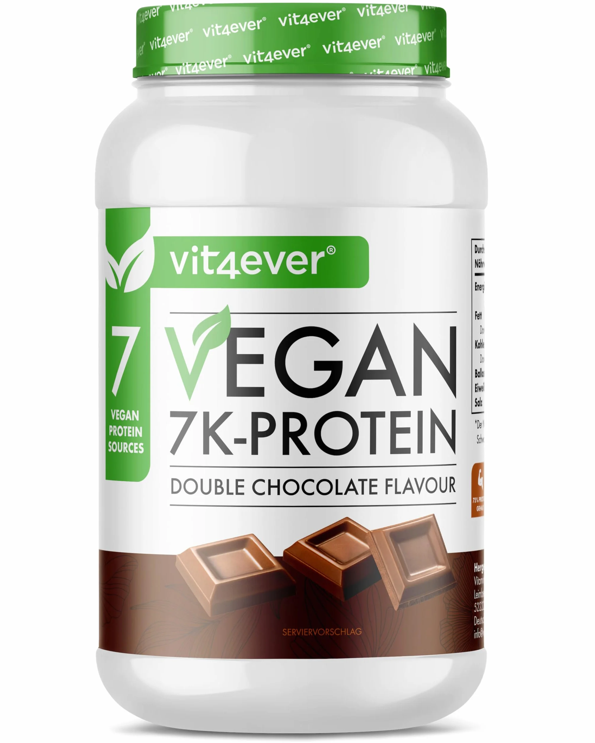 Vegan 7K Protein 1kg Doble Chocolate Proteína vegetal pura en polvo