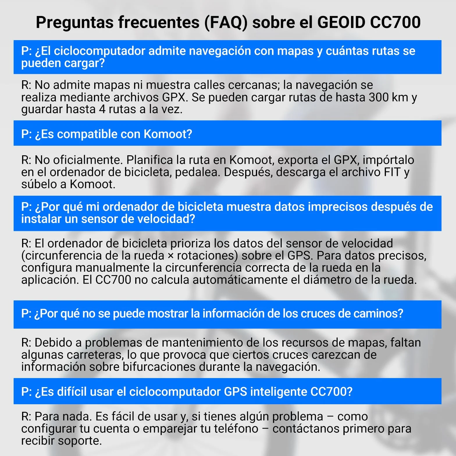 GEOID CC700 GPS Ciclocomputador Bicicleta Sin Cables Pantalla Color 2.8 Pulgadas Navegación Ruta Ant+ Bluetooth IPX7 Impermeable Autonomía 15-25H