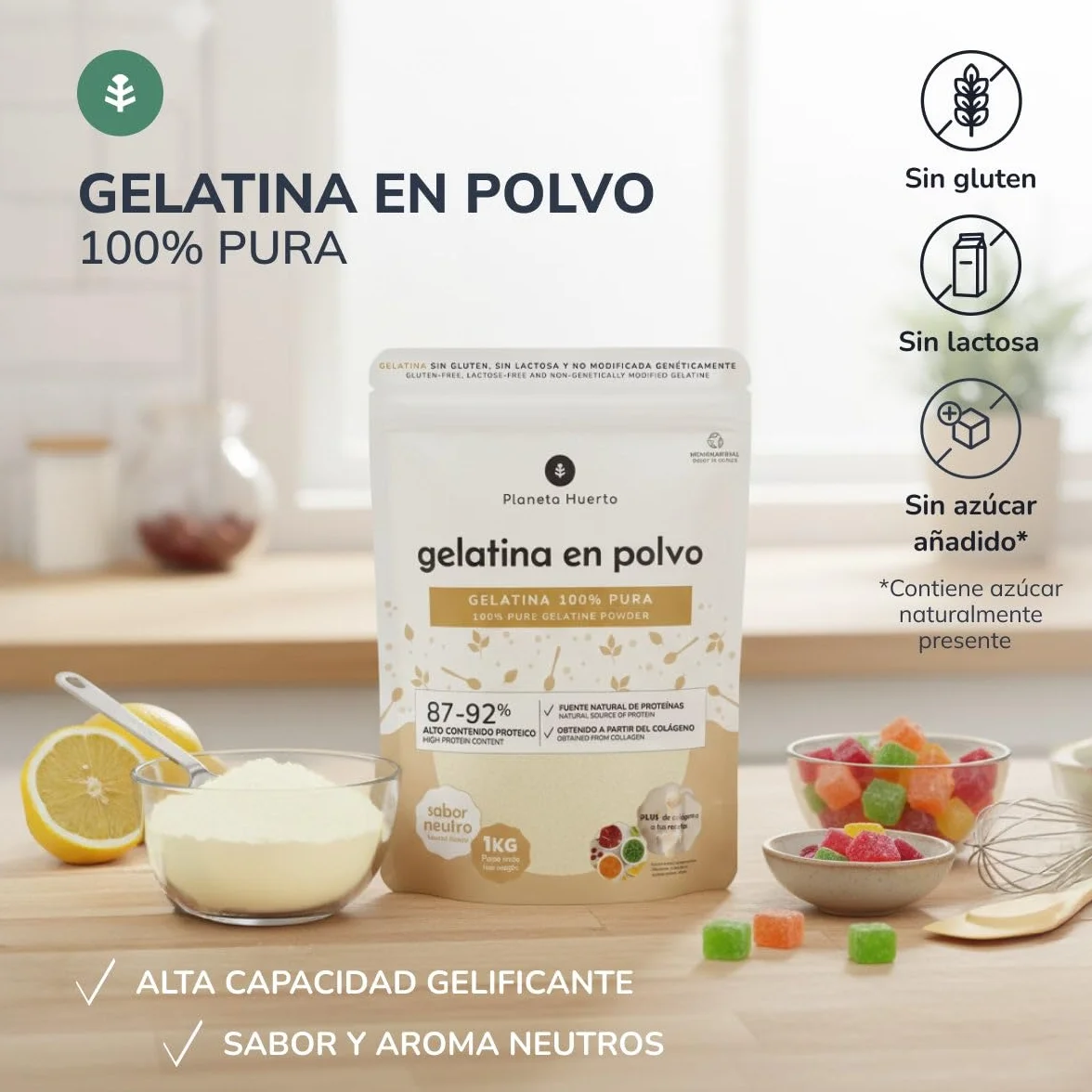 PLANETA HUERTO | Pack 3x Gelatina neutra en polvo fuente de colágeno 1 Kg