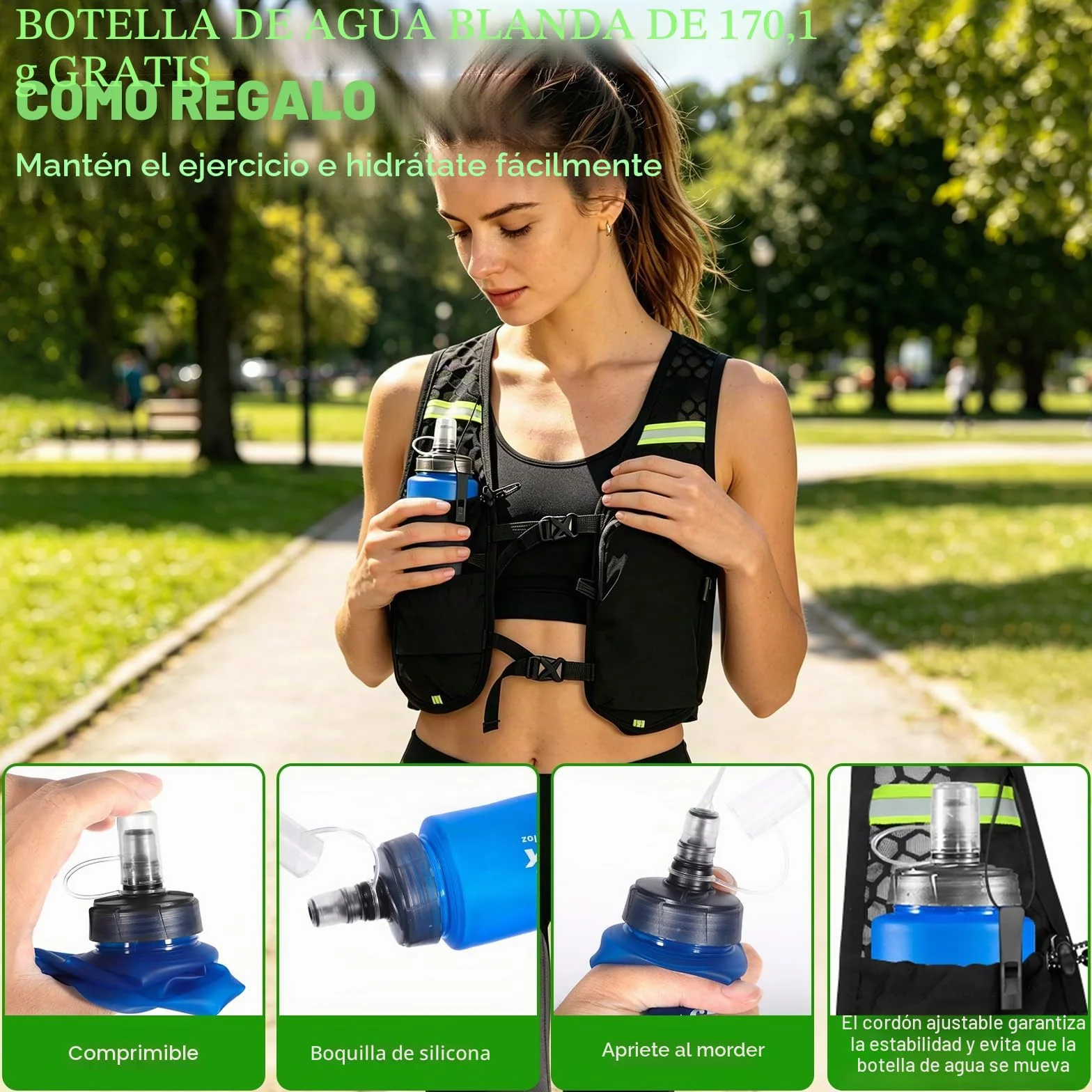 Chaleco para Correr Ligero Transpirable con Bolsa 500ml - Mochila Hidratación para Trail Marathoner