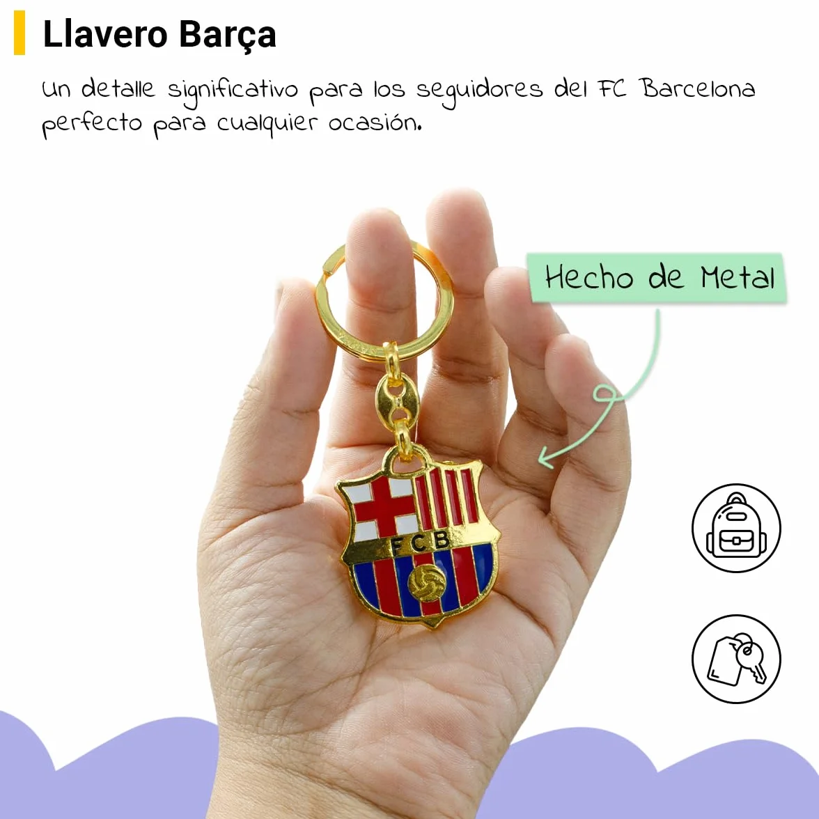 Llavero Oficial Barcelona FC Escudo Metálico Dorado 90 mm Accesorio Resistente para Llaves y Mochila