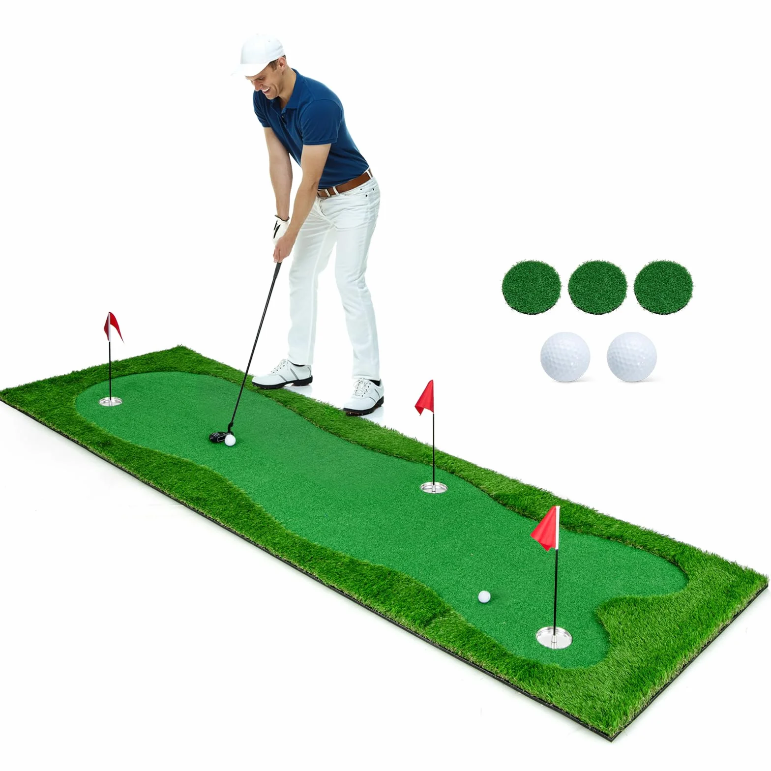 GOPLUS Alfombra de Golf para Putting 3x1 m, Entrenamiento de Golf con 3 Agujeros, Interior Exterior