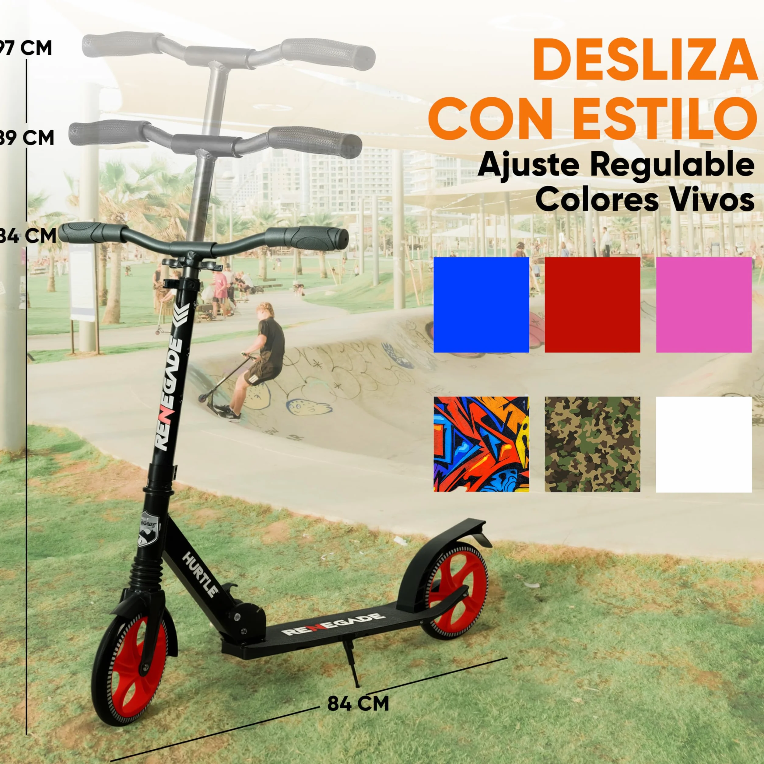 Hurtle Renegade Patinete 2 Ruedas Plegable Ajustable Freno Manillar