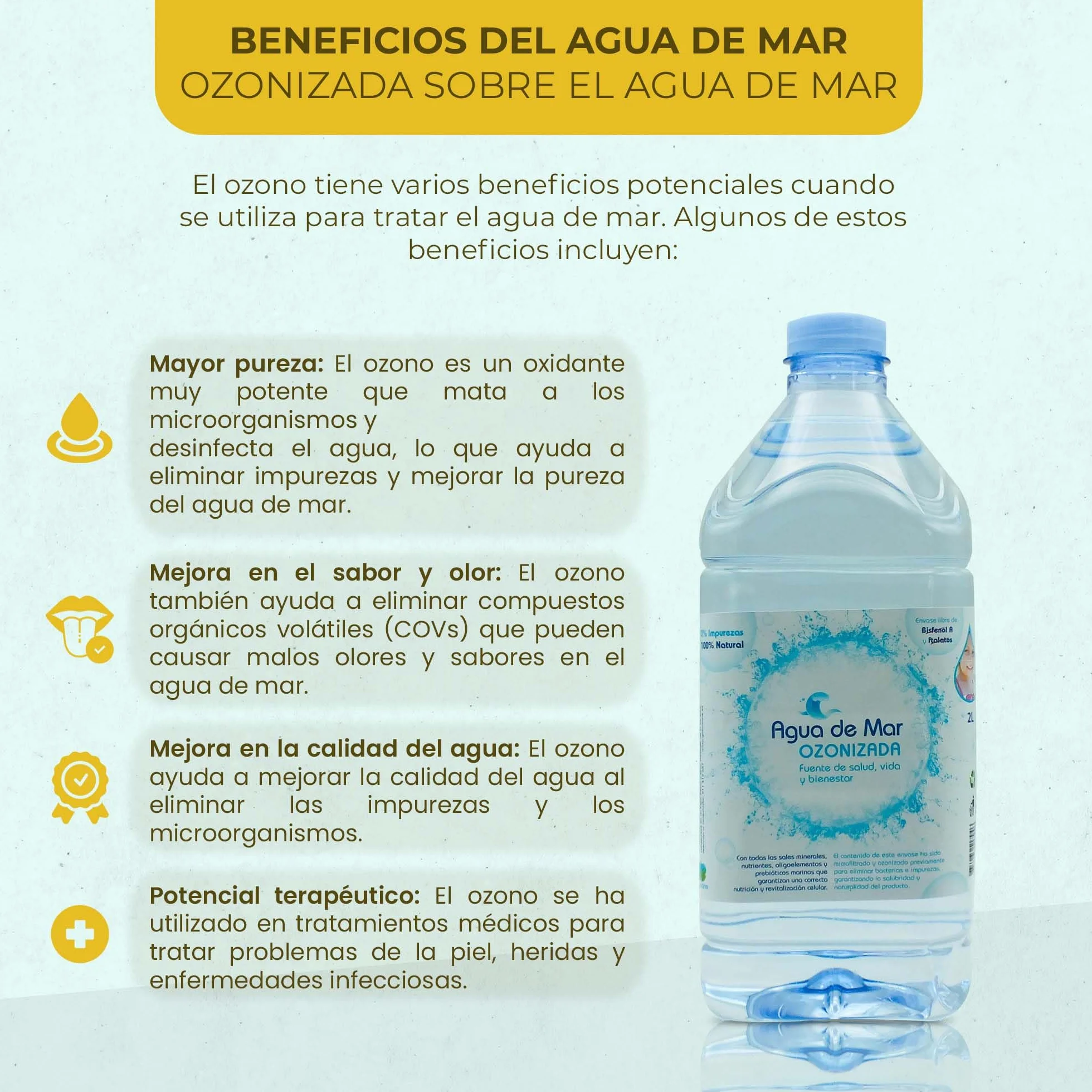 OZONO D'OR - Agua de Mar para beber ozonizada 100% Natural | Agua Marina Hipertonica para Cocinar, Nutre tu Organismo con todos los Minerales y Oligoelementos