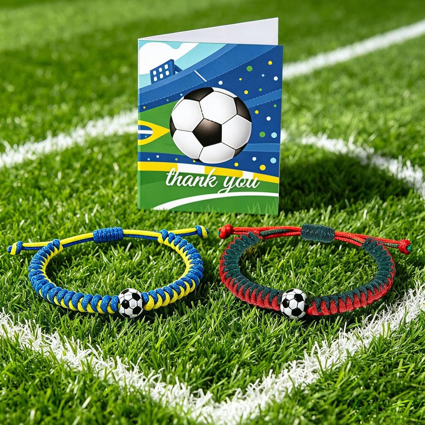 Pulseras De Fútbol Ajustables Trenzadas Niño Recuerdos Copa del Mundo con Tarjeta