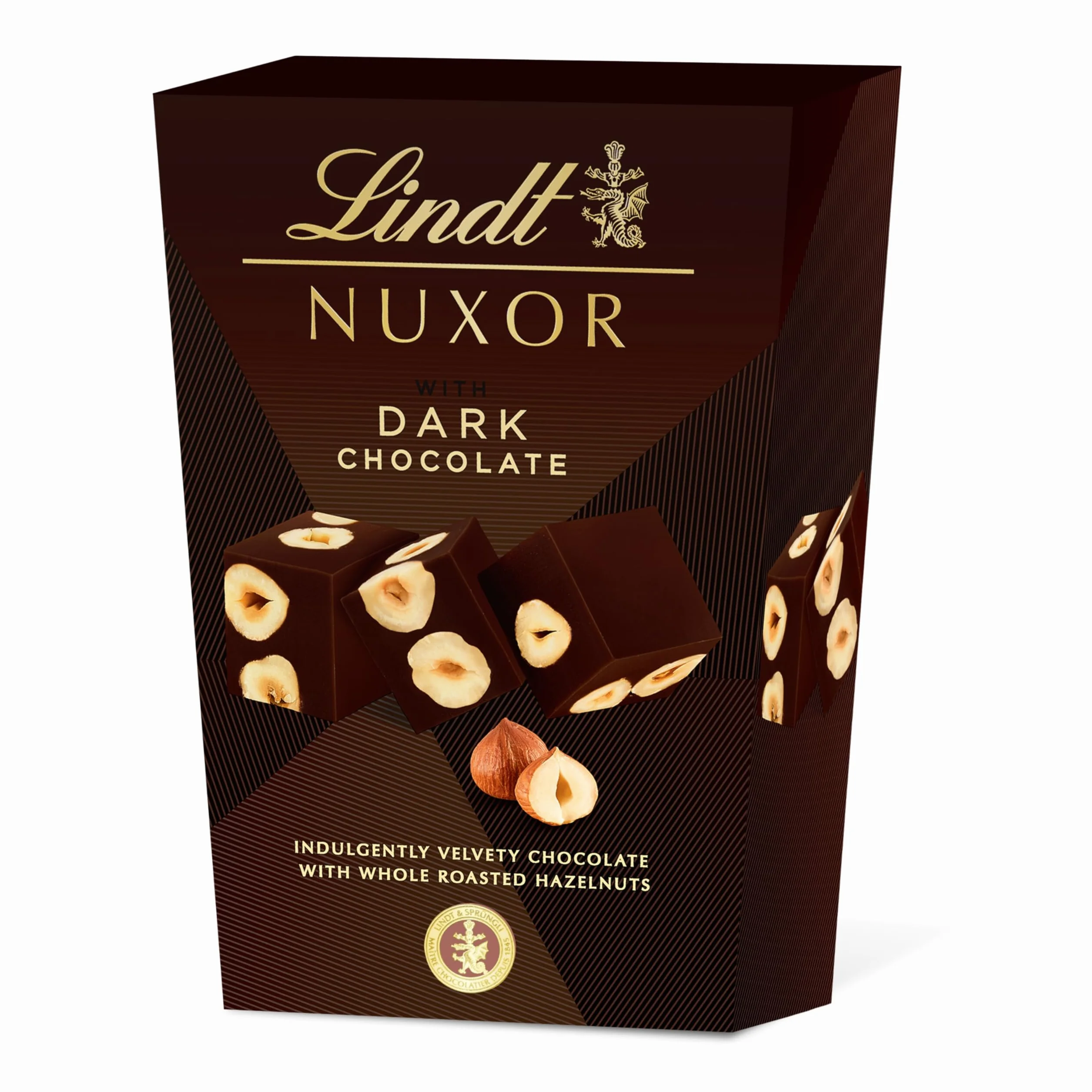 Lindt Nuxor Bombones de Chocolate Negro y Avellanas, Chocolate Lindt, chocolate con frutos secos, Bombones para regalar, 150g