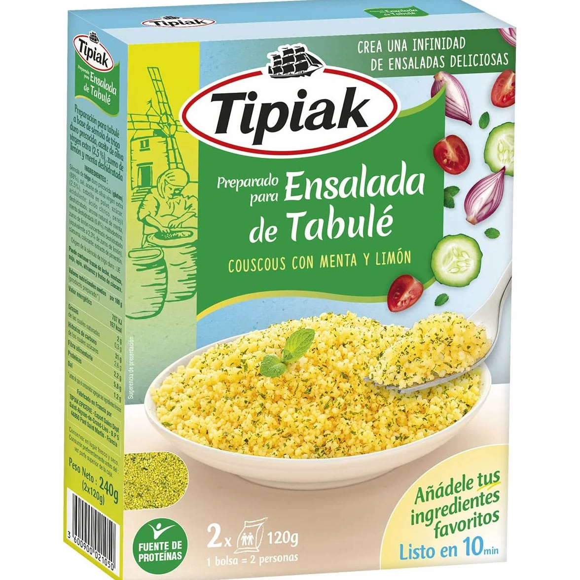 Tipiak - Couscous con Menta Y Limón Preparado para Ensalada de Tabulé - Caja 240 G