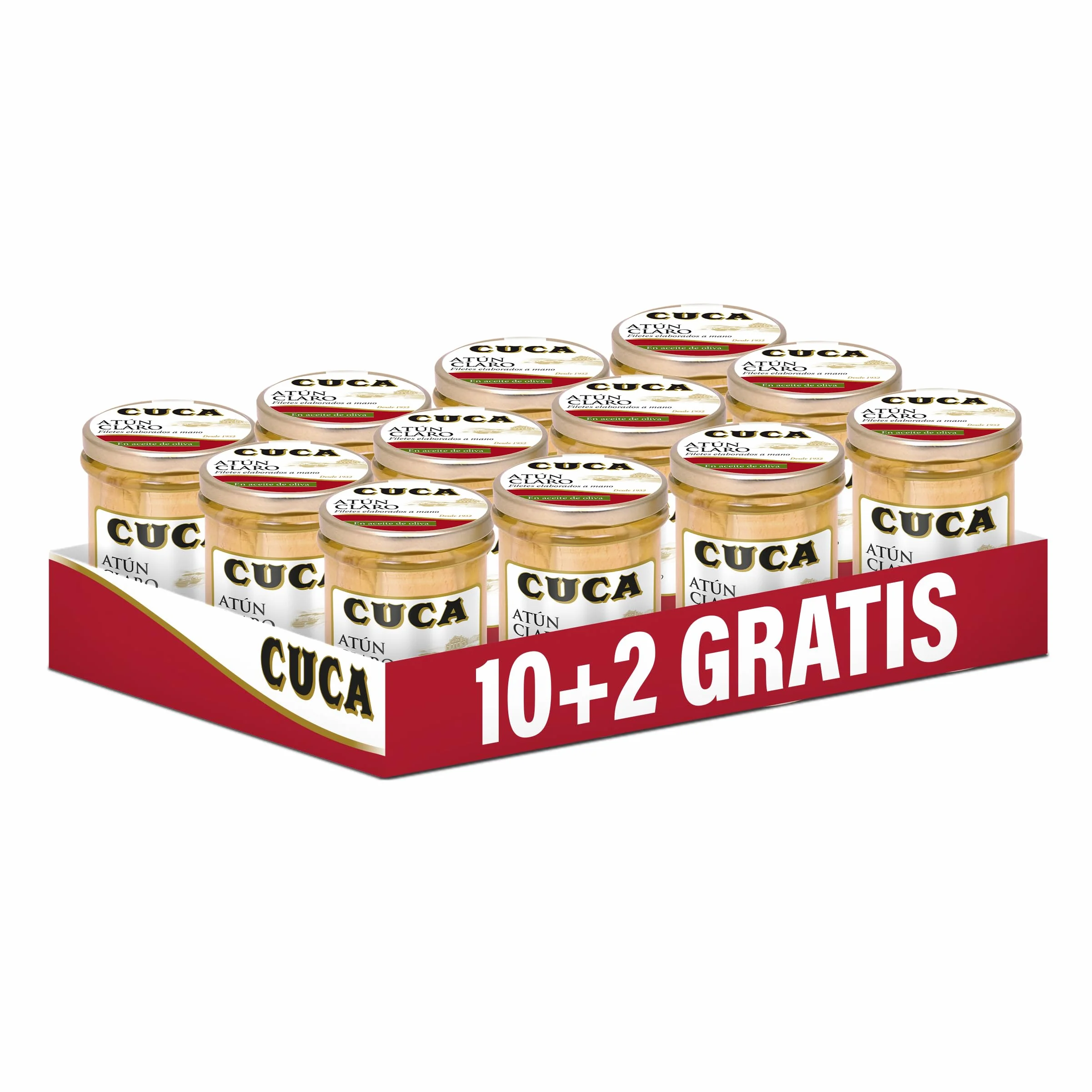 Cuca Atún claro en aceite de oliva virgen extra, 1 pack de 12 tarros de 180g