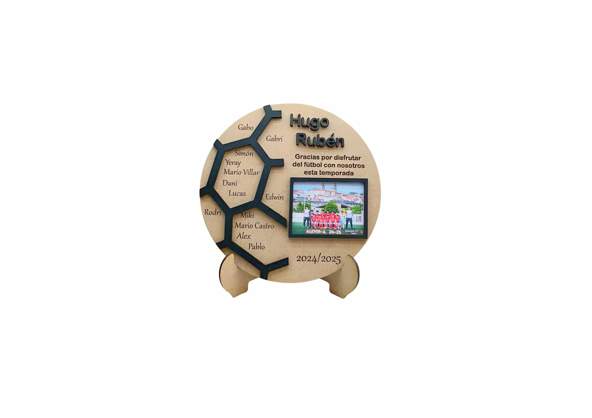 Placa Conmemorativa de Fútbol Personalizada, Hexagonal con Foto, Base de Madera