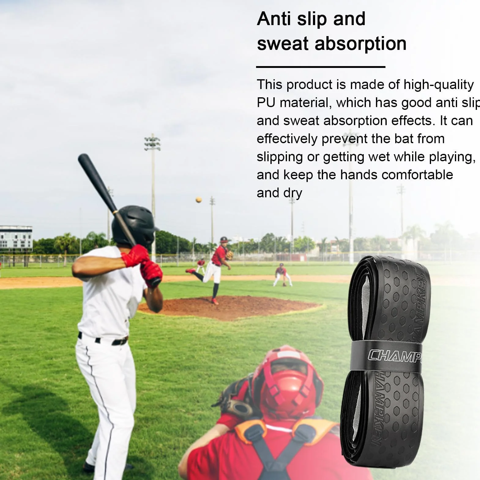 Cinta de agarre para bate de béisbol, antideslizante, 1 m, precortada, sensación seca