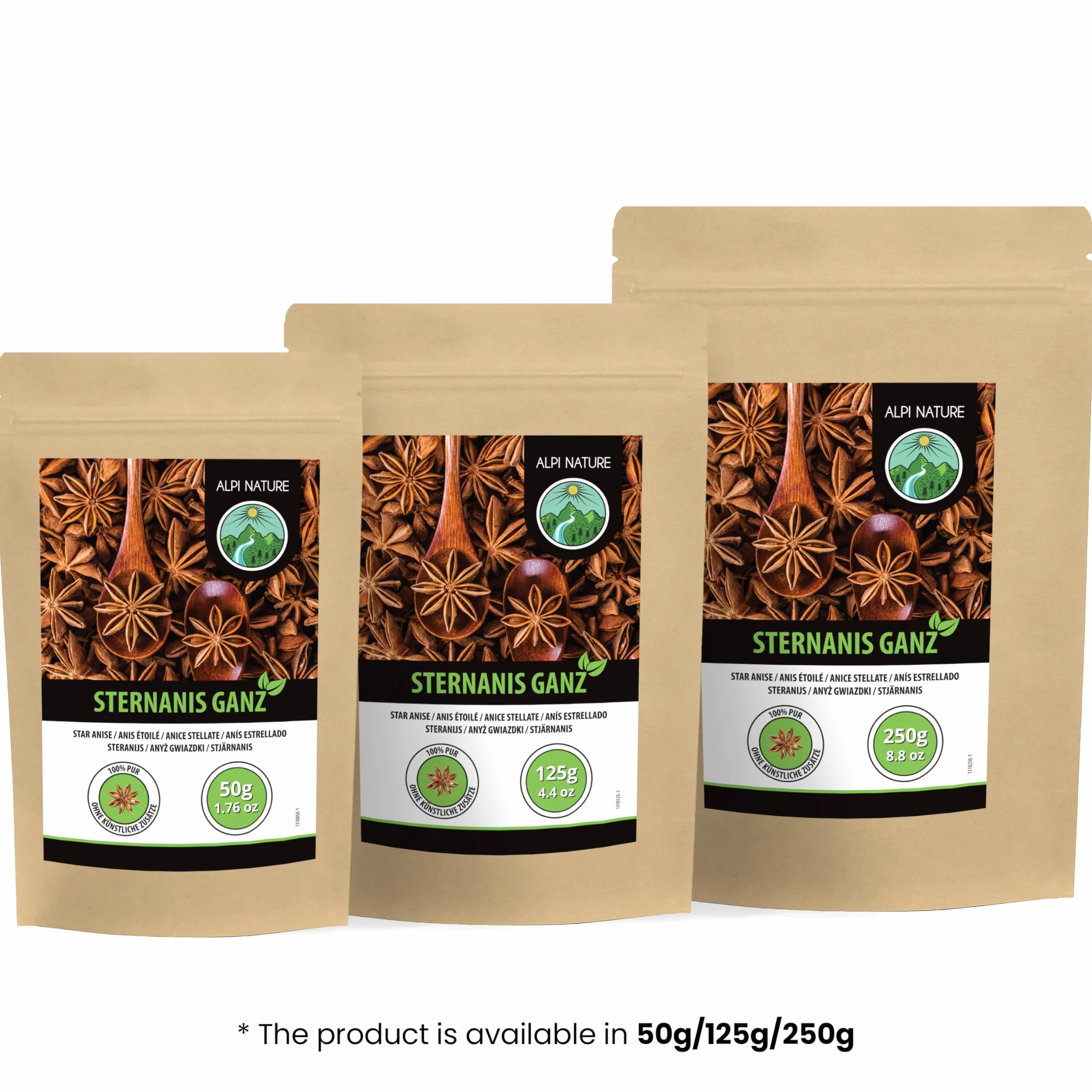 Alpi Nature Anis Estrellado Entero 125g, Vainas de Anís Estrellado para Cocinar y Vino Caliente