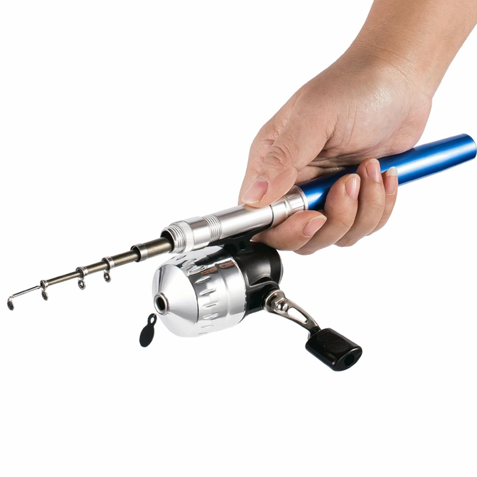 Kit de caña de pescar telescópico portátil con bolsillo carrete giratorio para viajes agua salada dulce