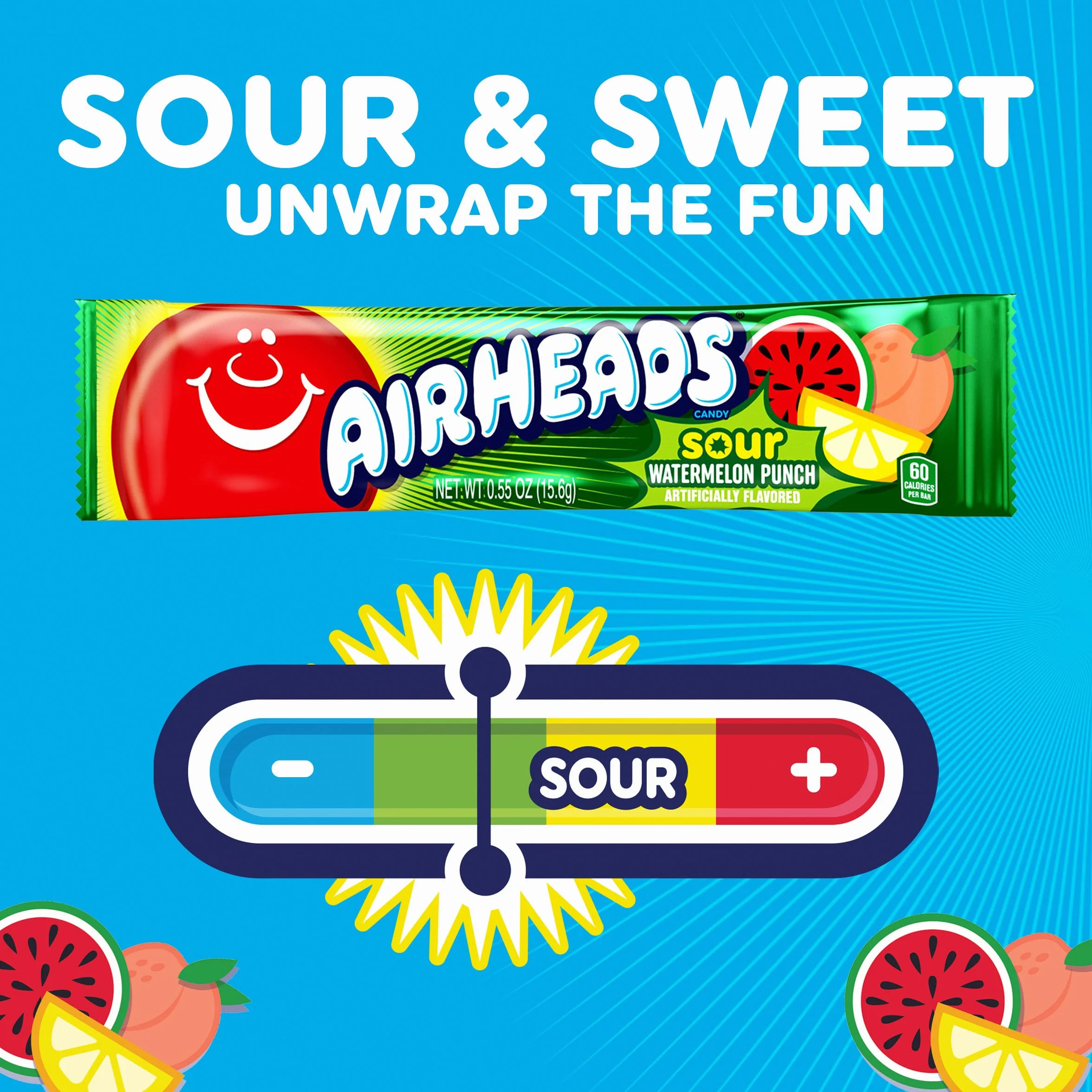 Airheads Barras de caramelo agrio, sabor a ponche de sandía, a granel, concesiones, fiestas, 36 barras