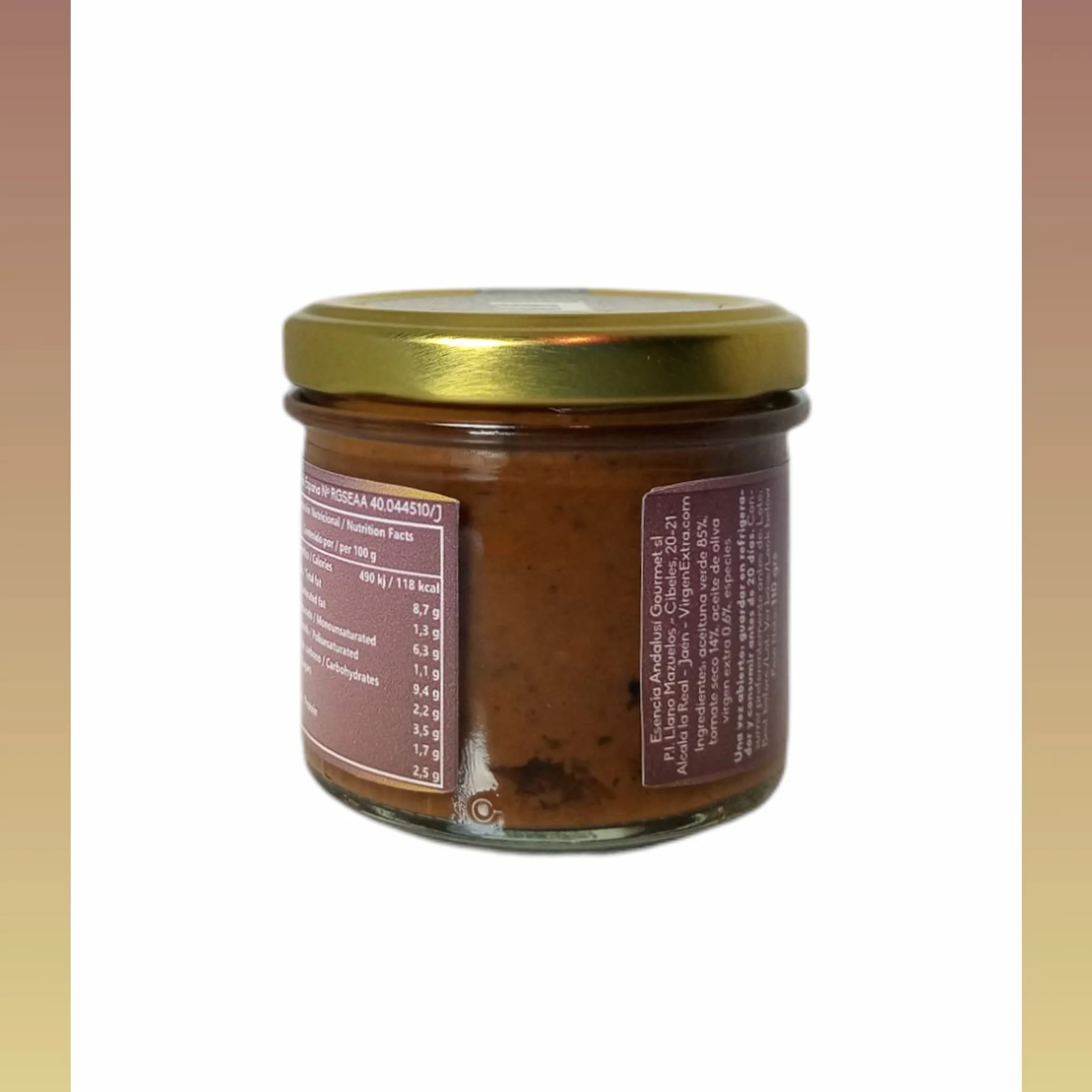 Tapenade Aceituna Negra con Tomate 110gr Esencia Andalusí, Paté artesano de Aceitunas con Tomate y Aceite Oliva Virgen Extra