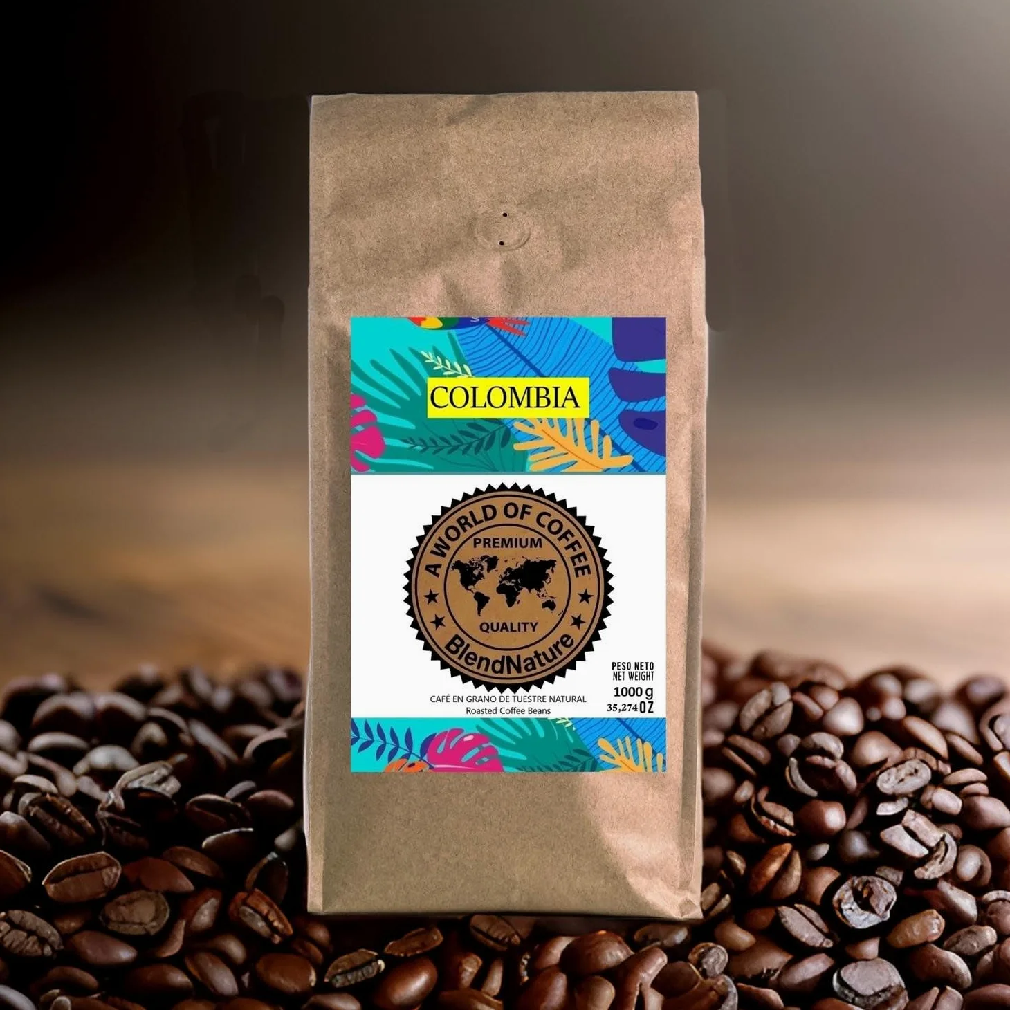 Café en Grano 1kg Natural Colombia 100% Arabica-Calificación 82 puntos por la Specialty Coffee Association (SCA) por su sabor aroma y excelencia-Origen exclusivo Colombia