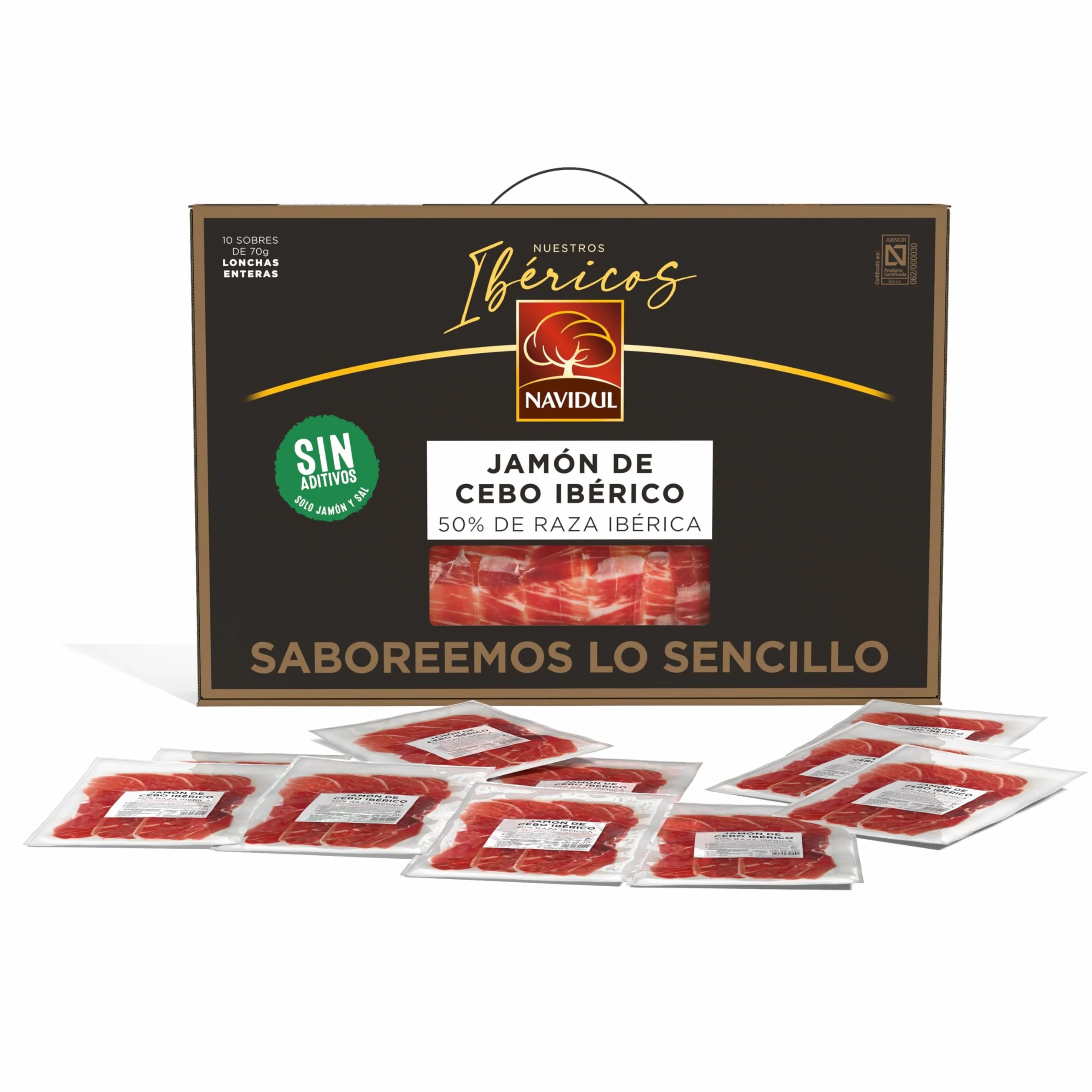 Navidul Maletín de Jamón de Cebo Ibérico 50% Raza Ibérica Freshpack Envasado al Vacío 10x70g