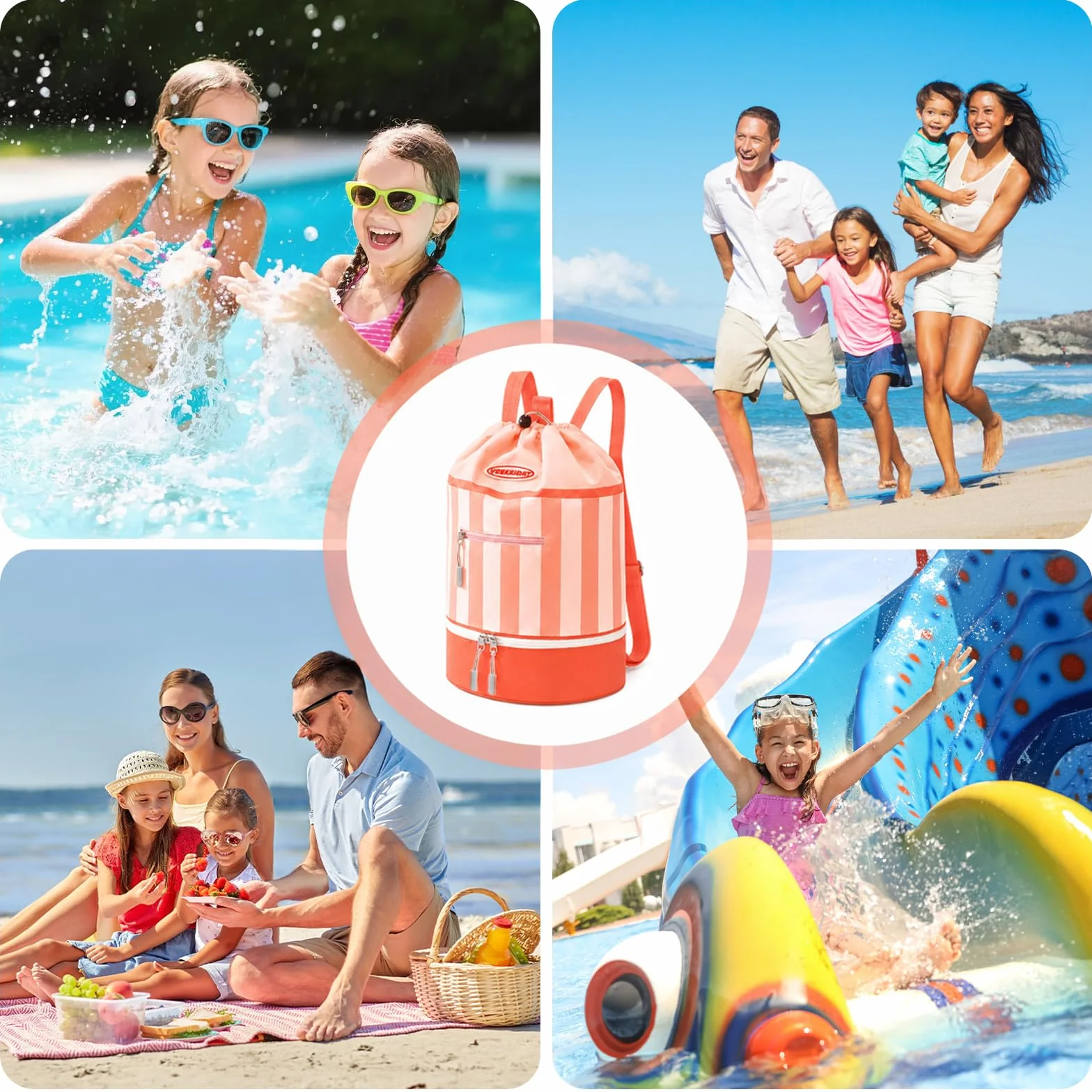 Mochila de Natación para Niños Impermeable con Compartimento para Zapatos, Bolsa de Natación para Pool, Strand y Reisen (Polvo de naranja)