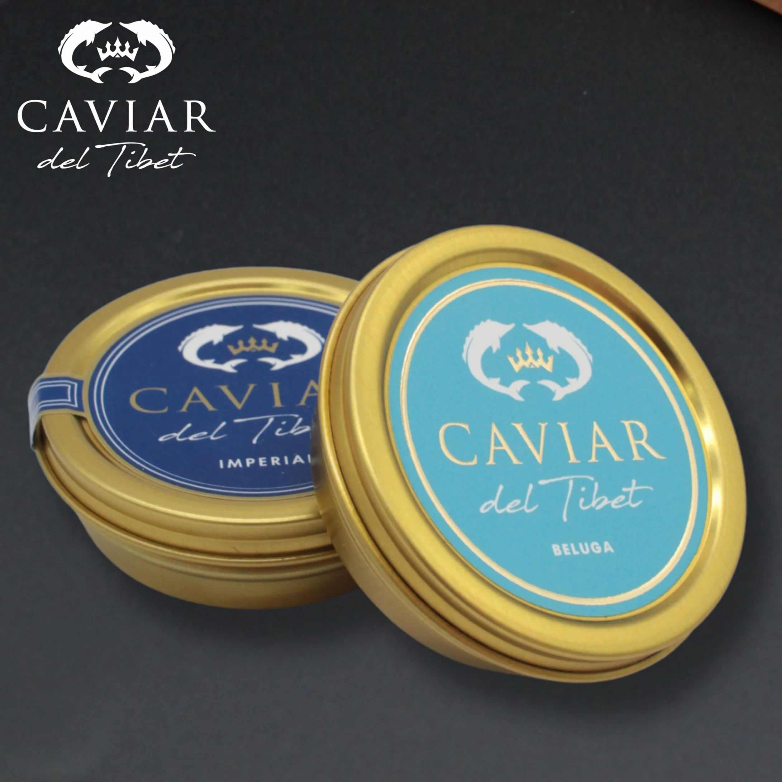 Dúo Caviar del Tíbet Beluga – Estuche Gourmet - Caviar Beluga 50 GR y Caviar Imperial 50GR – Huevas de Esturión - Pack Regalo Gourmet