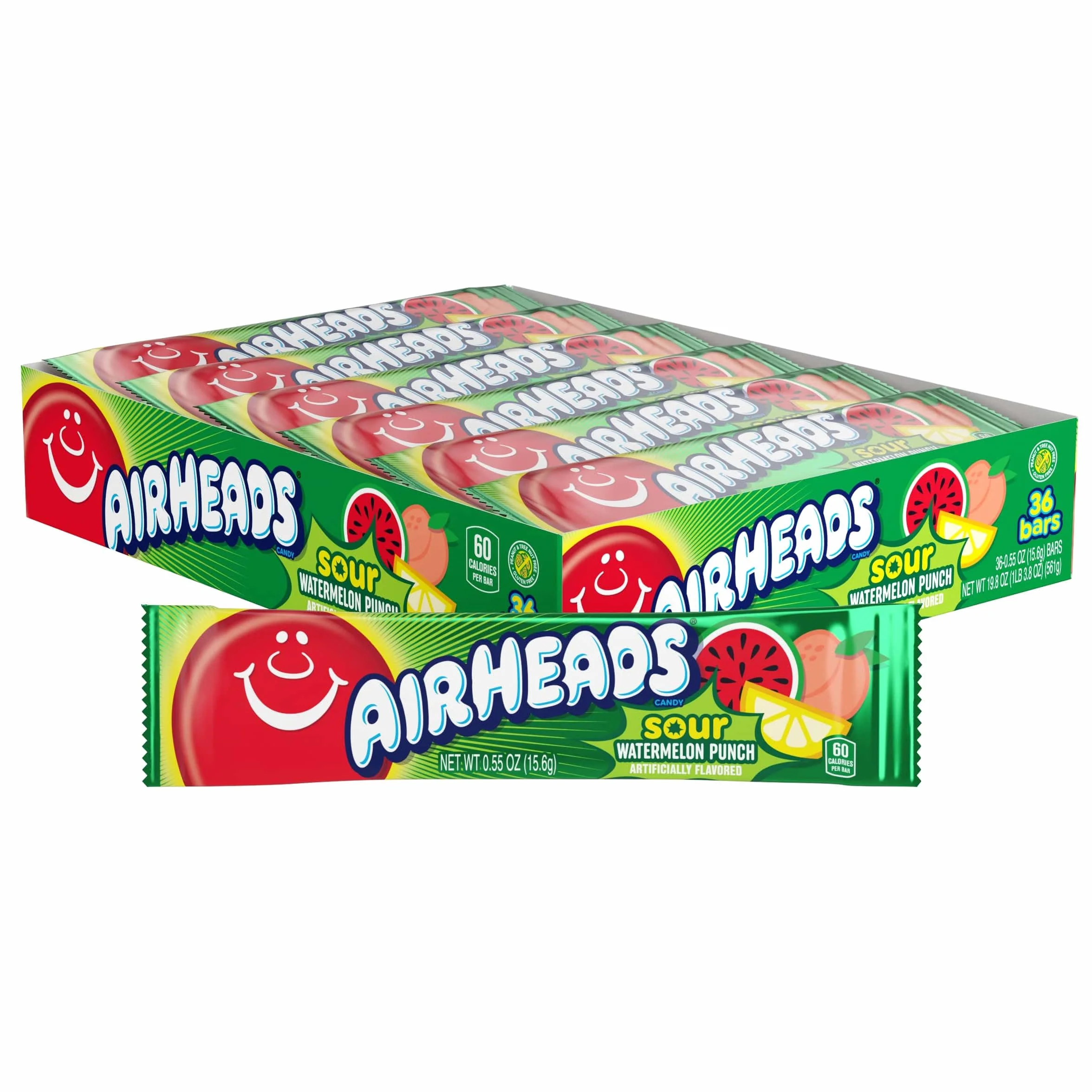 Airheads Barras de caramelo agrio, sabor a ponche de sandía, a granel, concesiones, fiestas, 36 barras