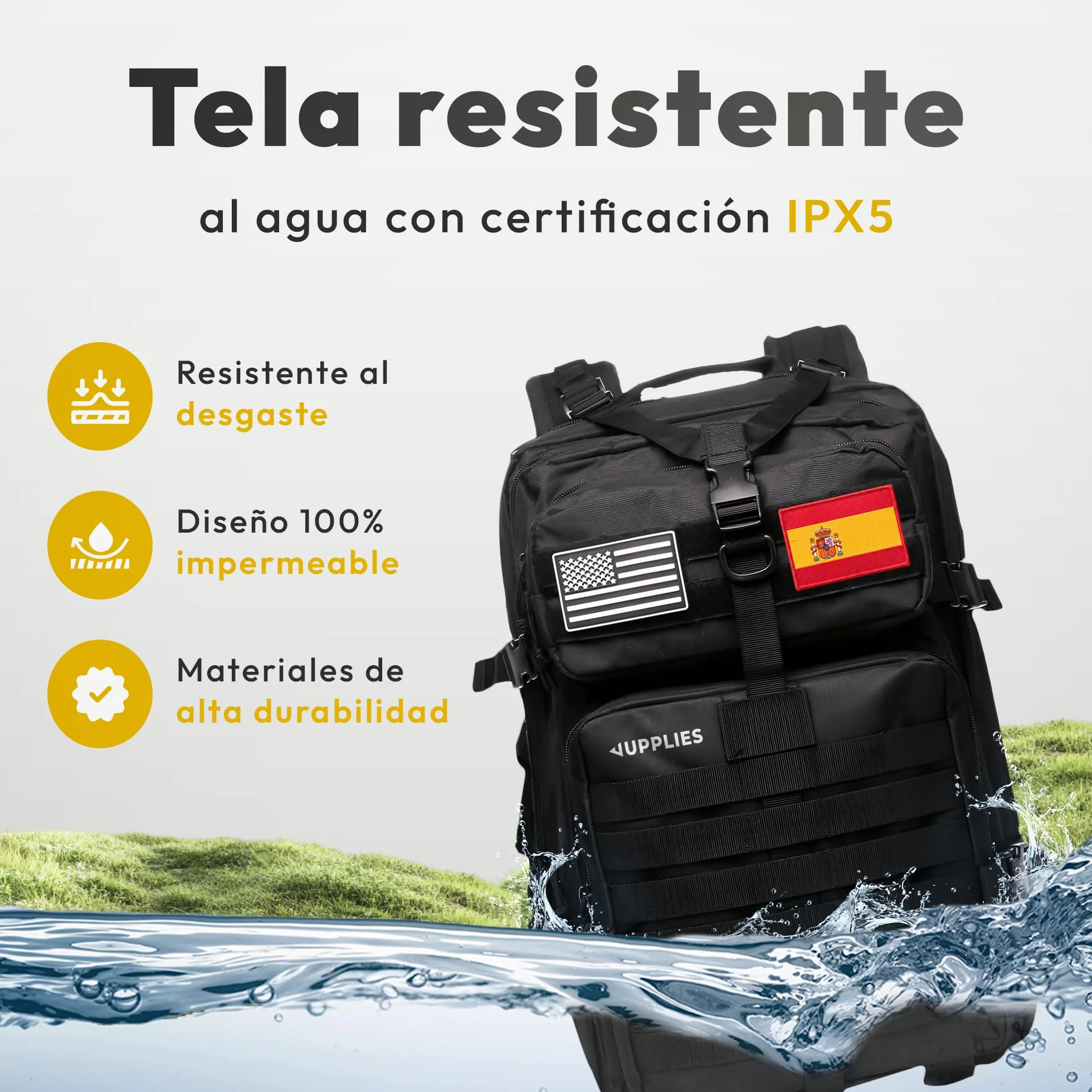 JUPPLIES Mochila Tactica Militar 45L 80L Impermeable Oxford 600D IPX5 MOLLE Cremalleras Reforzadas