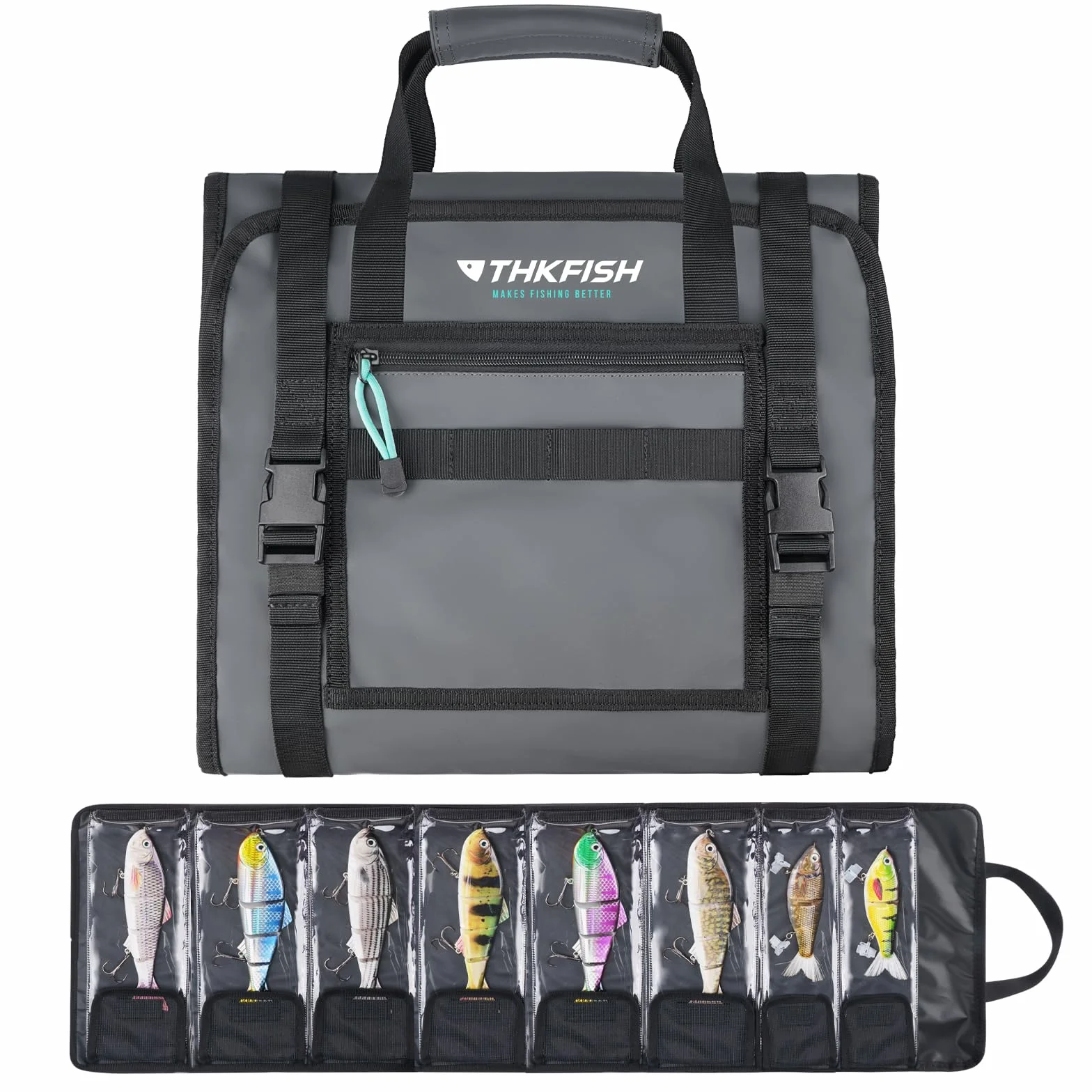 THKFISH Bolsa de señuelos enrollable para trucha con wobbler, estuche de almacenamiento