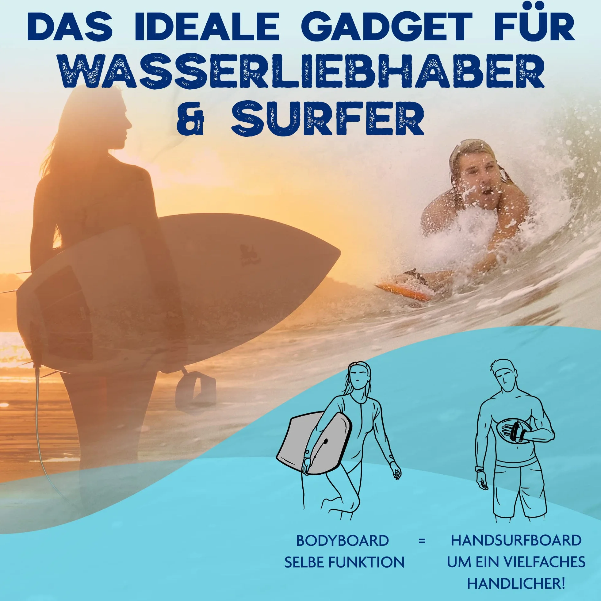 Woodsandwaves Tabla Surf de Mano - 1ª Tabla de Surf para Llevar de Madera Dura a Prueba de roturas con Bolsa