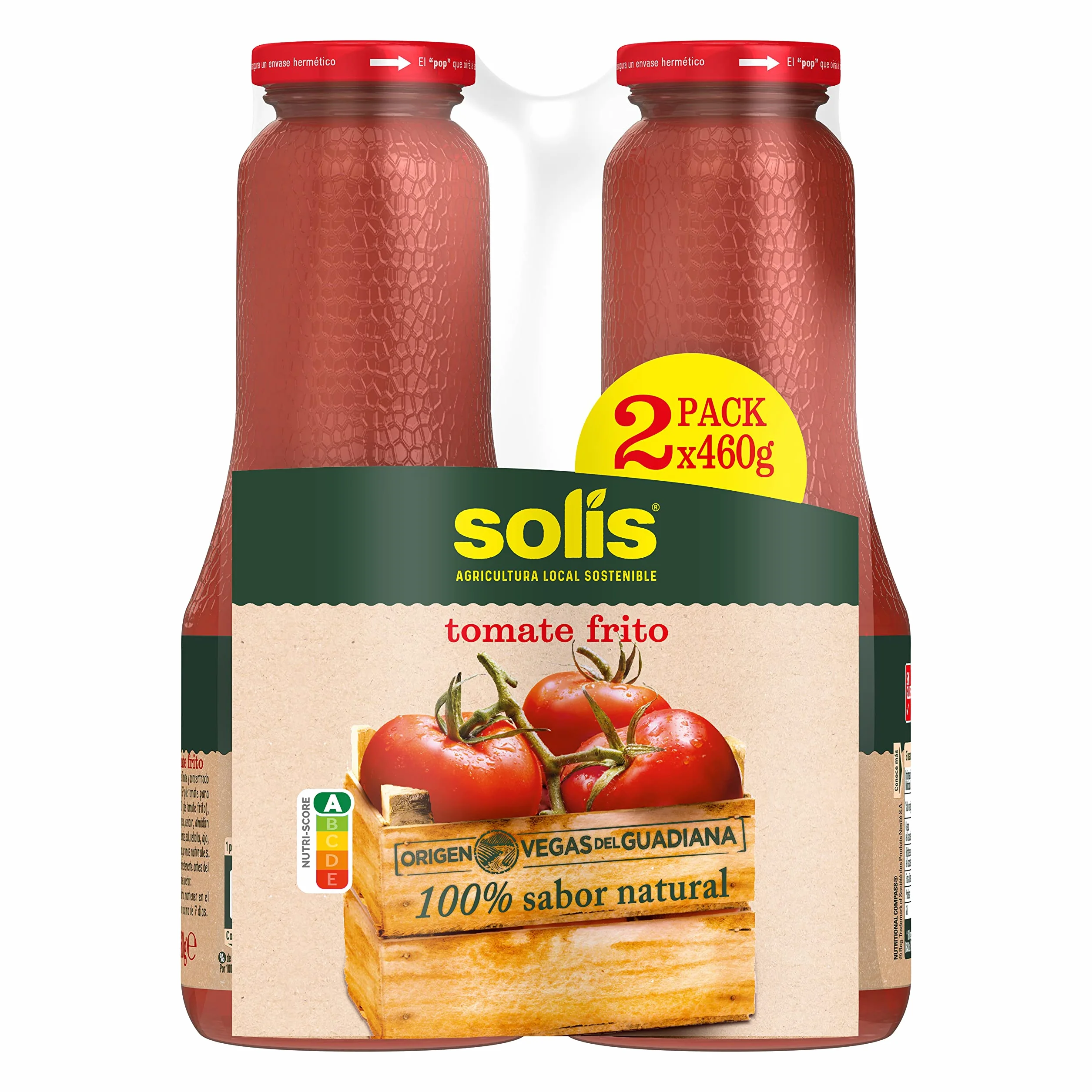 SOLÍS Tomate Frito Clásico Bipack Frasco Cristal - Sin Gluten - 2 x 460g
