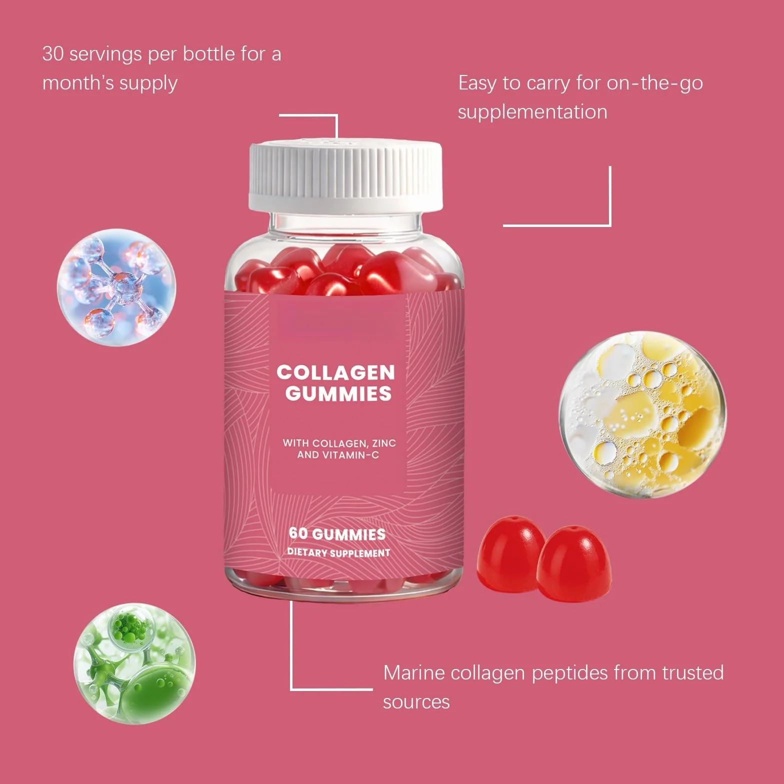 Gomitas De Colágeno Con Vitamina E: Elasticidad La Piel Y Apoyo Antioxidante, Suplemento Masticable Nutrición Diaria, Sabrosos Sabores Frutas(2PCS)